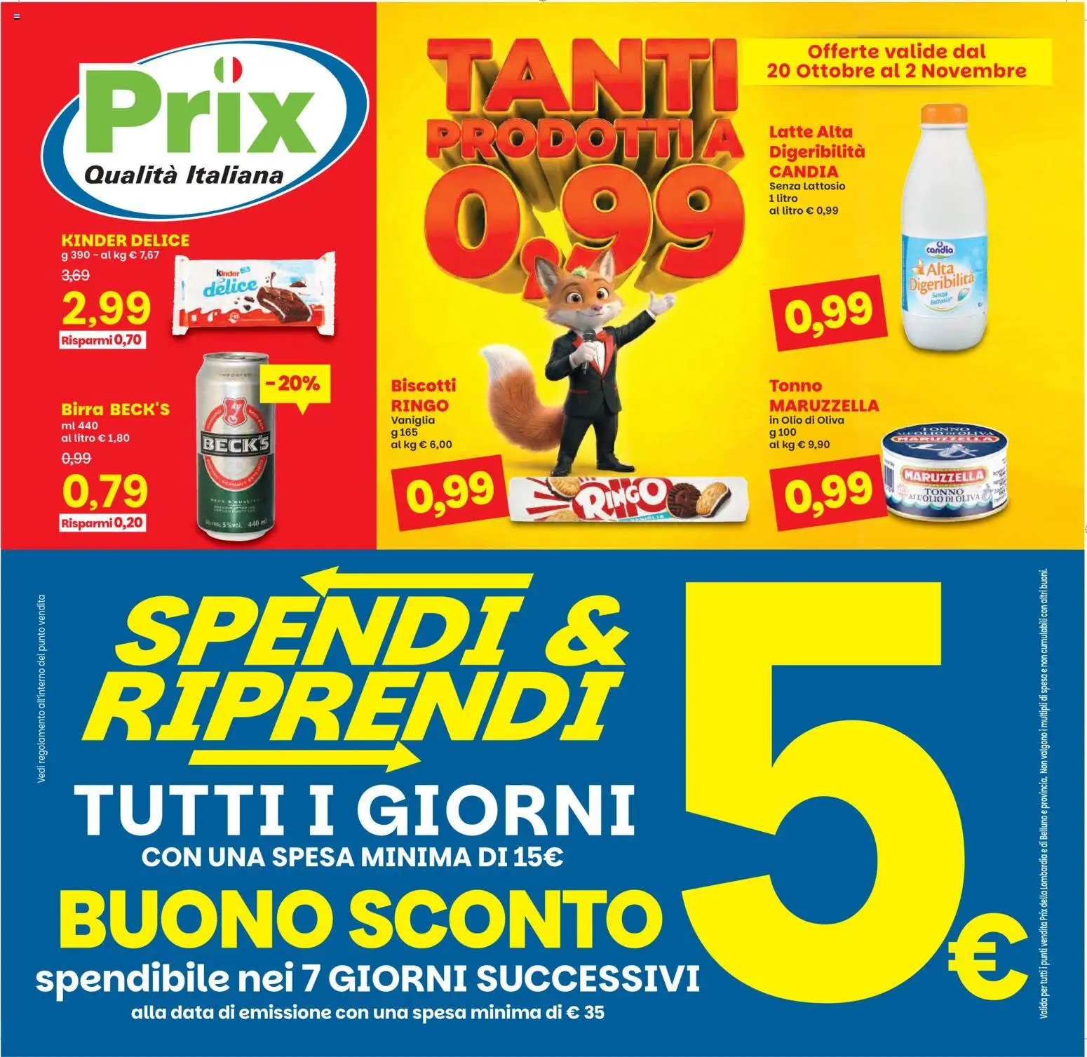 Volantino Prix del 20/10/2026 | Pagina: 1 | Prodotti: Vaniglia, Biscotti, Data, Tonno