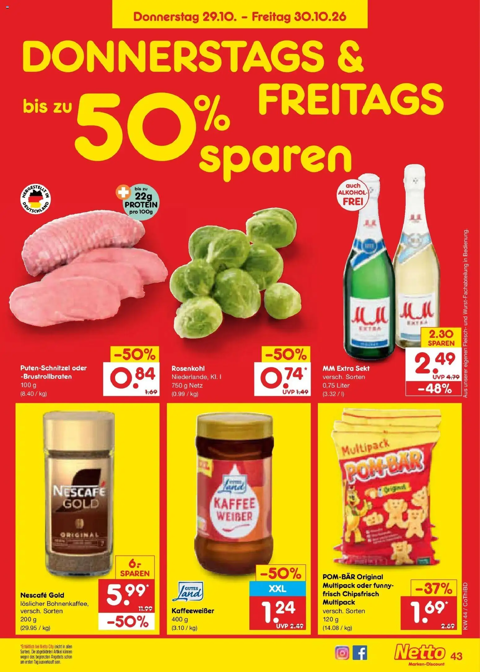 Netto Marken-Discount Prospekt Thiendorf (ab 26.10.2026) » Angebote | Seite: 61 | Produkte: Sekt, Putenschnitzel, Alkohol, Nescafe gold