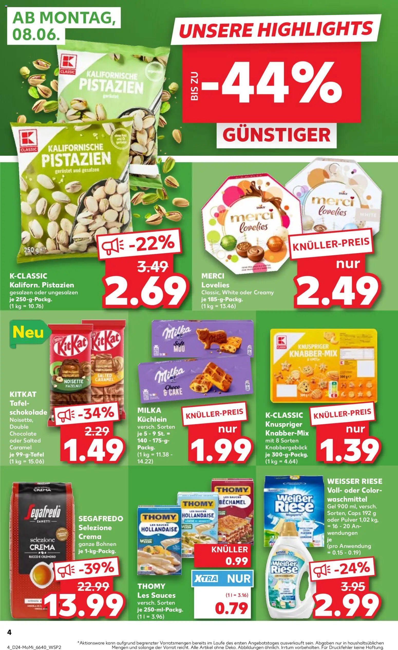 Kaufland Německo leták - Angebote ab Montag od 08.06.2026 | Strana: 4 | Produkty: Milka, Merci, Crema, Segafredo