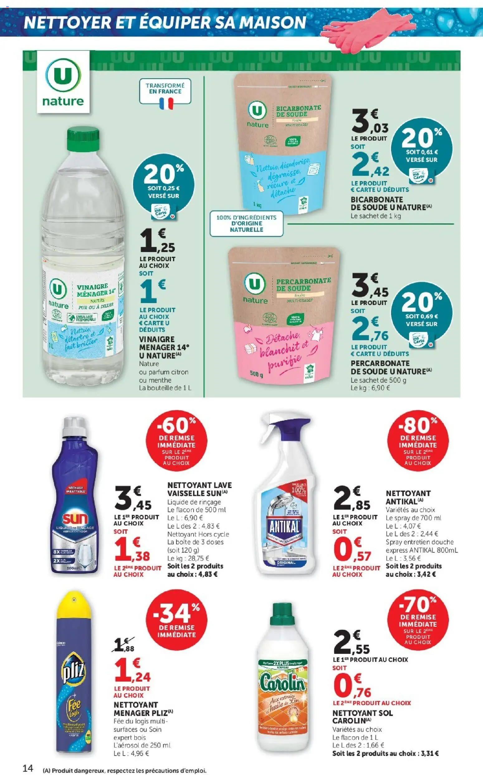 {H1} | Page: 14 | Produits: Citron, Menthe, Bicarbonate de soude, Vinaigre