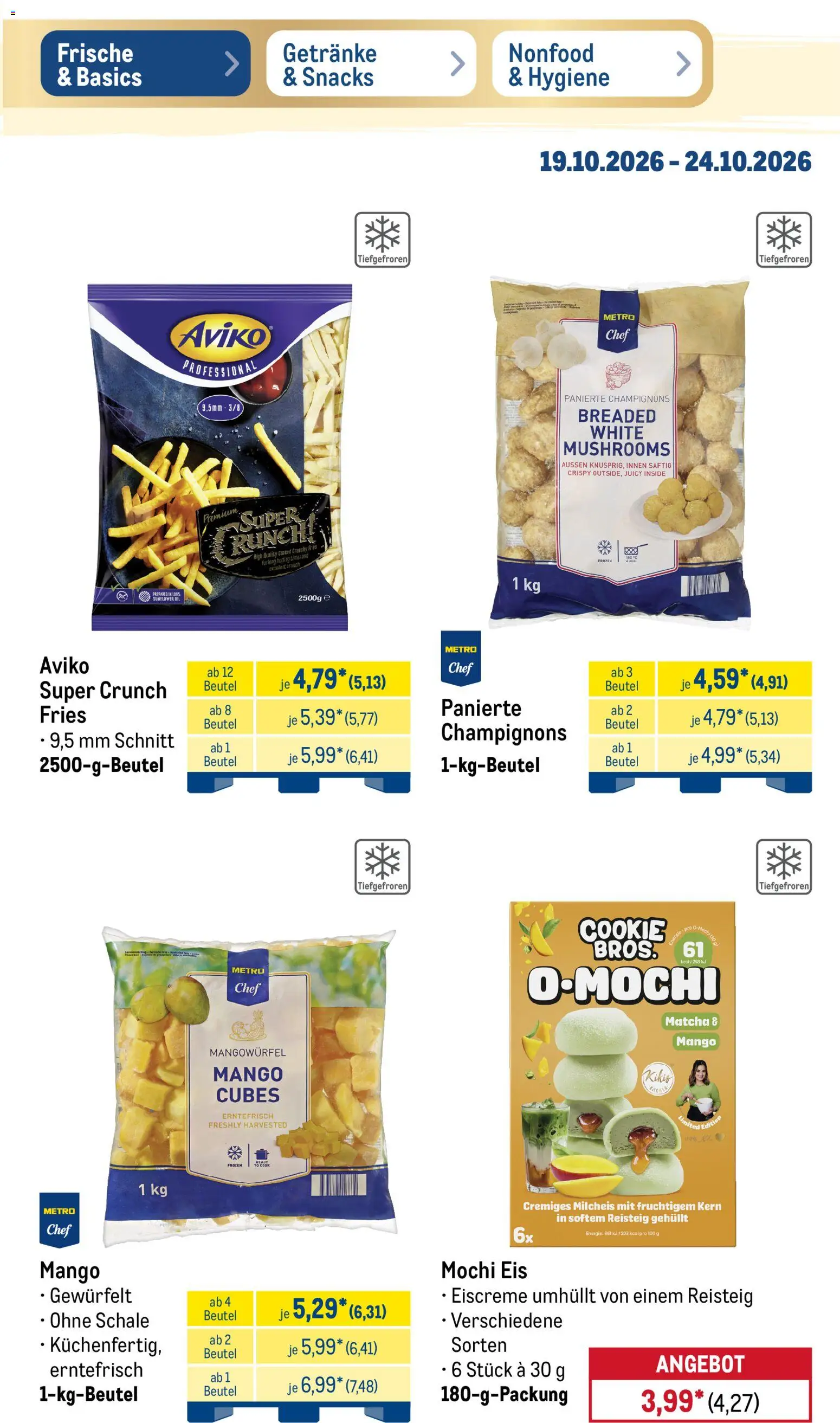 Metro Prospekt – gültig ab 19.10.2026 | Seite: 17 | Produkte: Champignons, Mango, Eis, Mochi