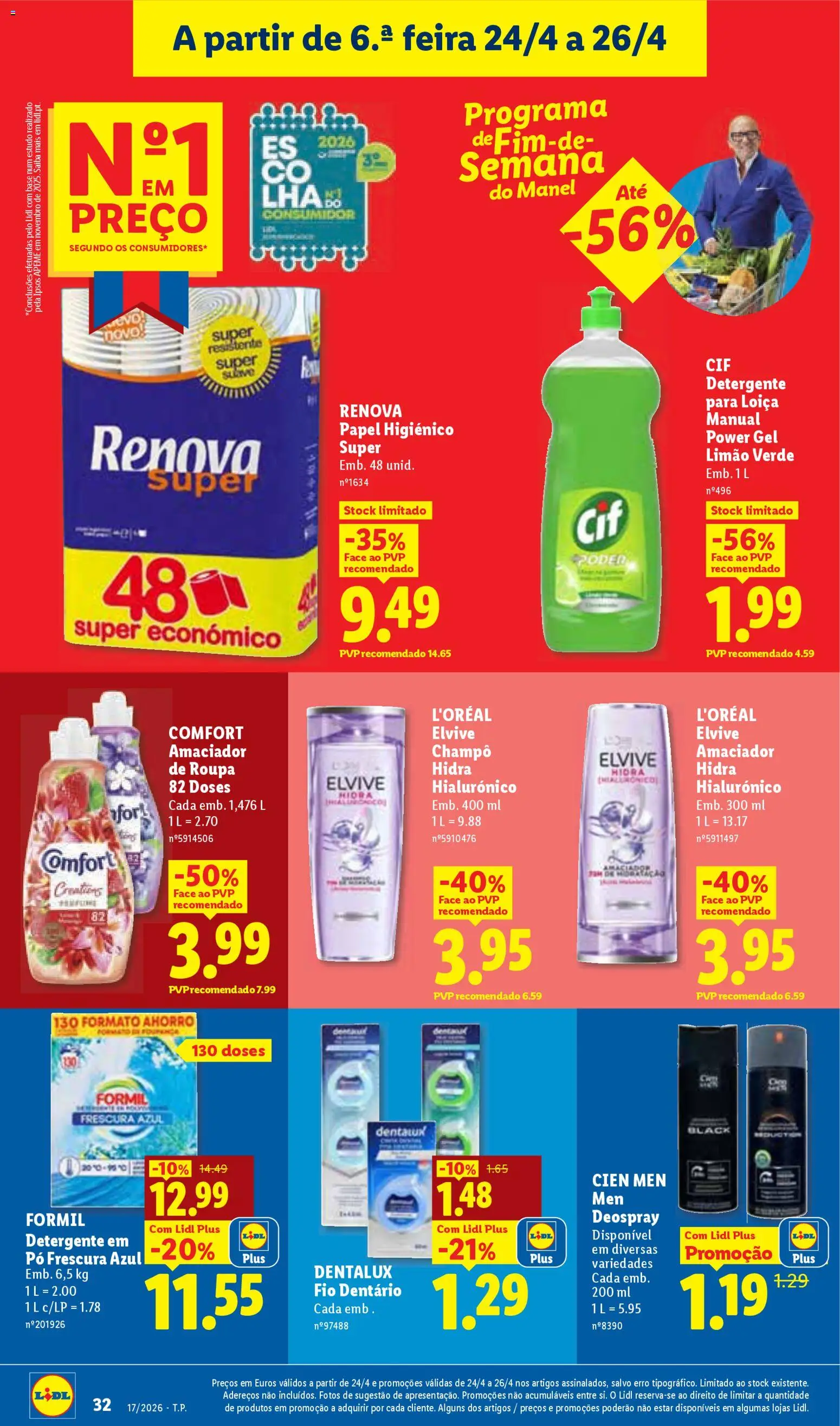 Lidl folheto │ válido de 20.04.2026 | Página: 32 | Produtos: Papel higiénico, Pó, Shampoo, Detergente