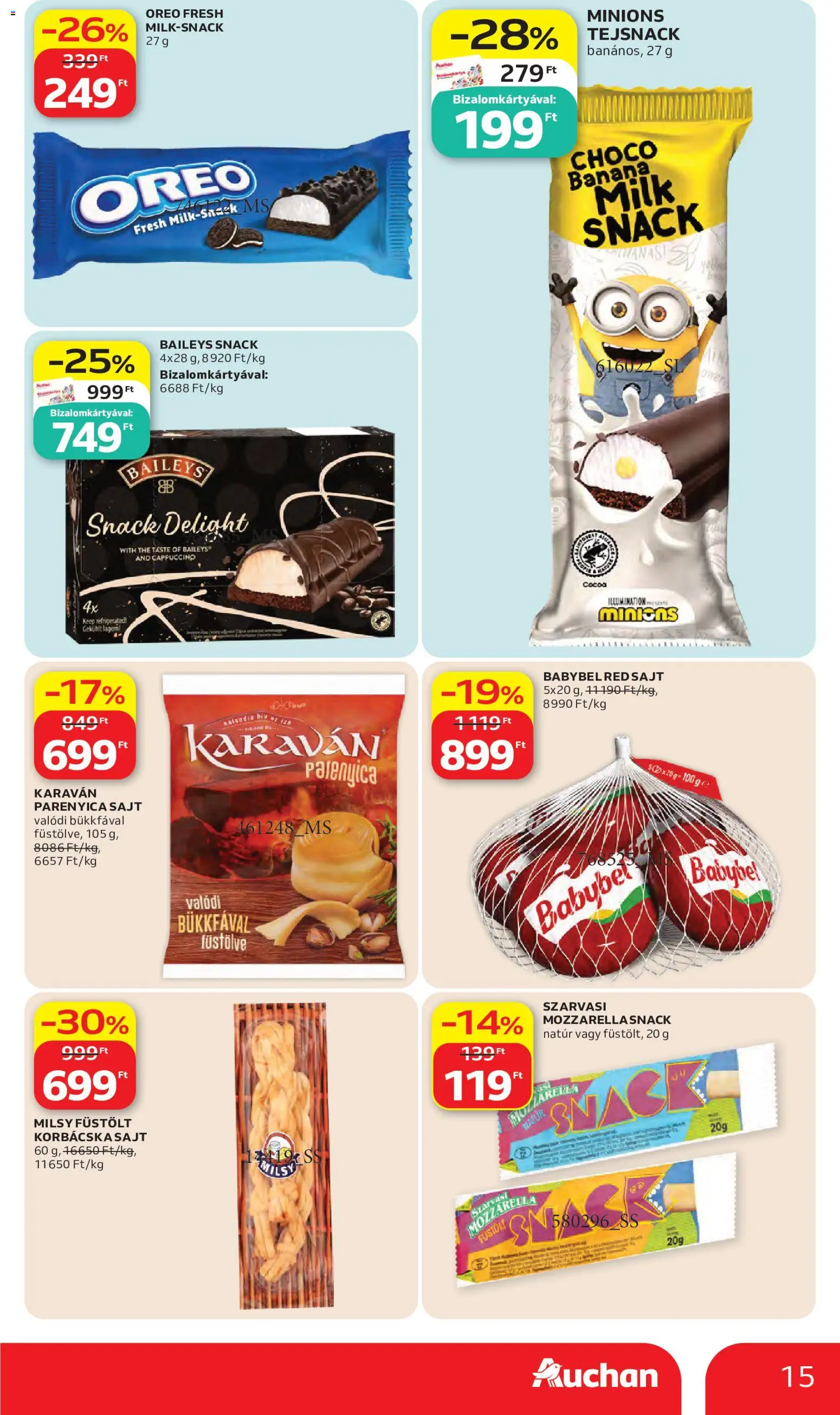 Auchan akciós ujság - amely érvényes a következő dátumtól: 28.05.2026 | Oldal: 15 | Termékek: Mozzarella, Cappuccino, Sajt, Parenyica sajt