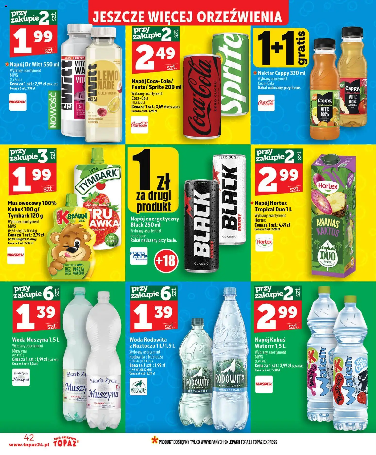 Topaz gazetka - Ceny małe na stałe od 18.06.2026 | Strona: 42 | Produkty: Sprite, Coca cola, Ananas, Woda