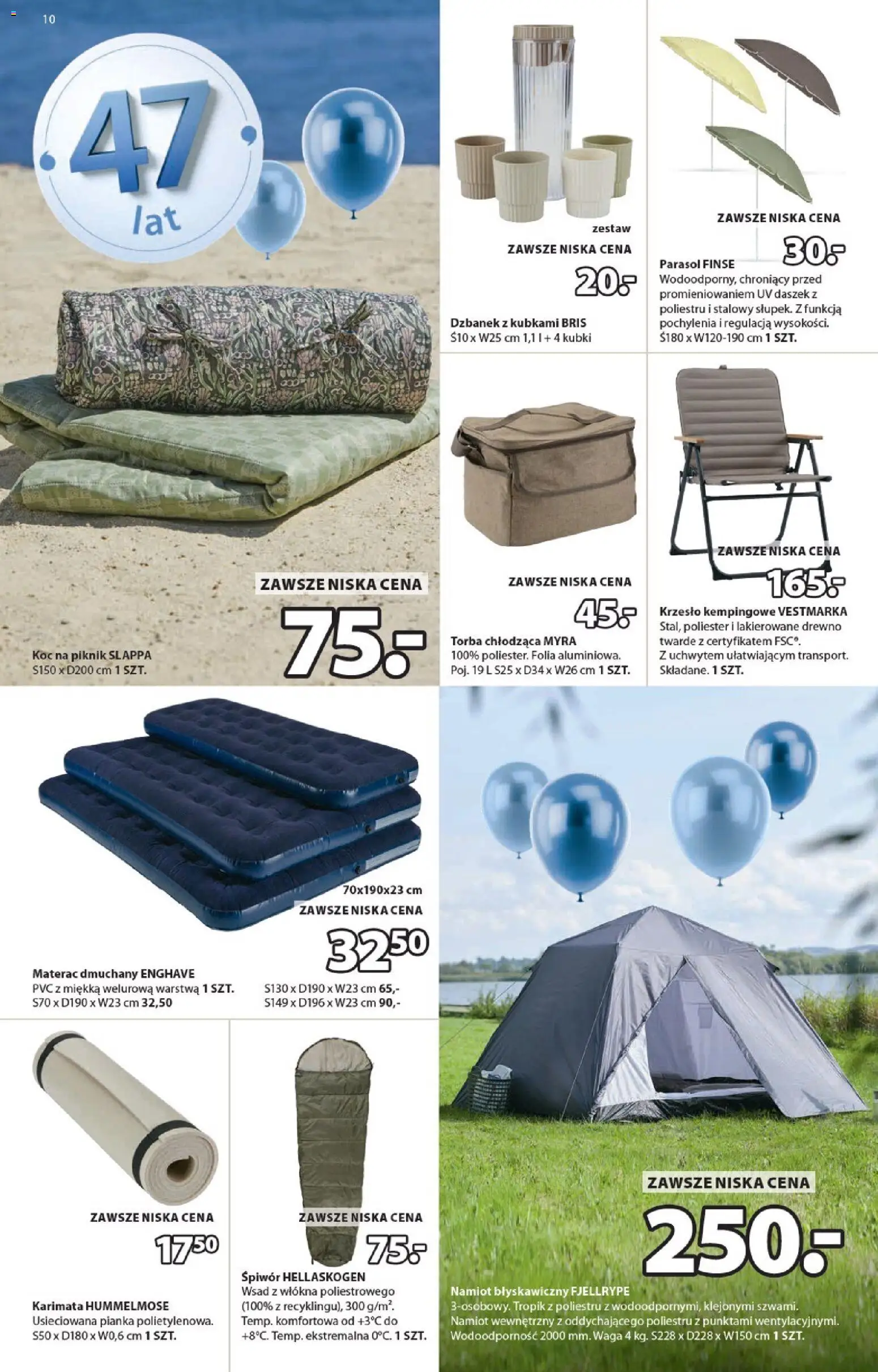JYSK gazetka od 22.04.2026 | Strona: 10 | Produkty: Parasol, Materac, Koc, Krzesło
