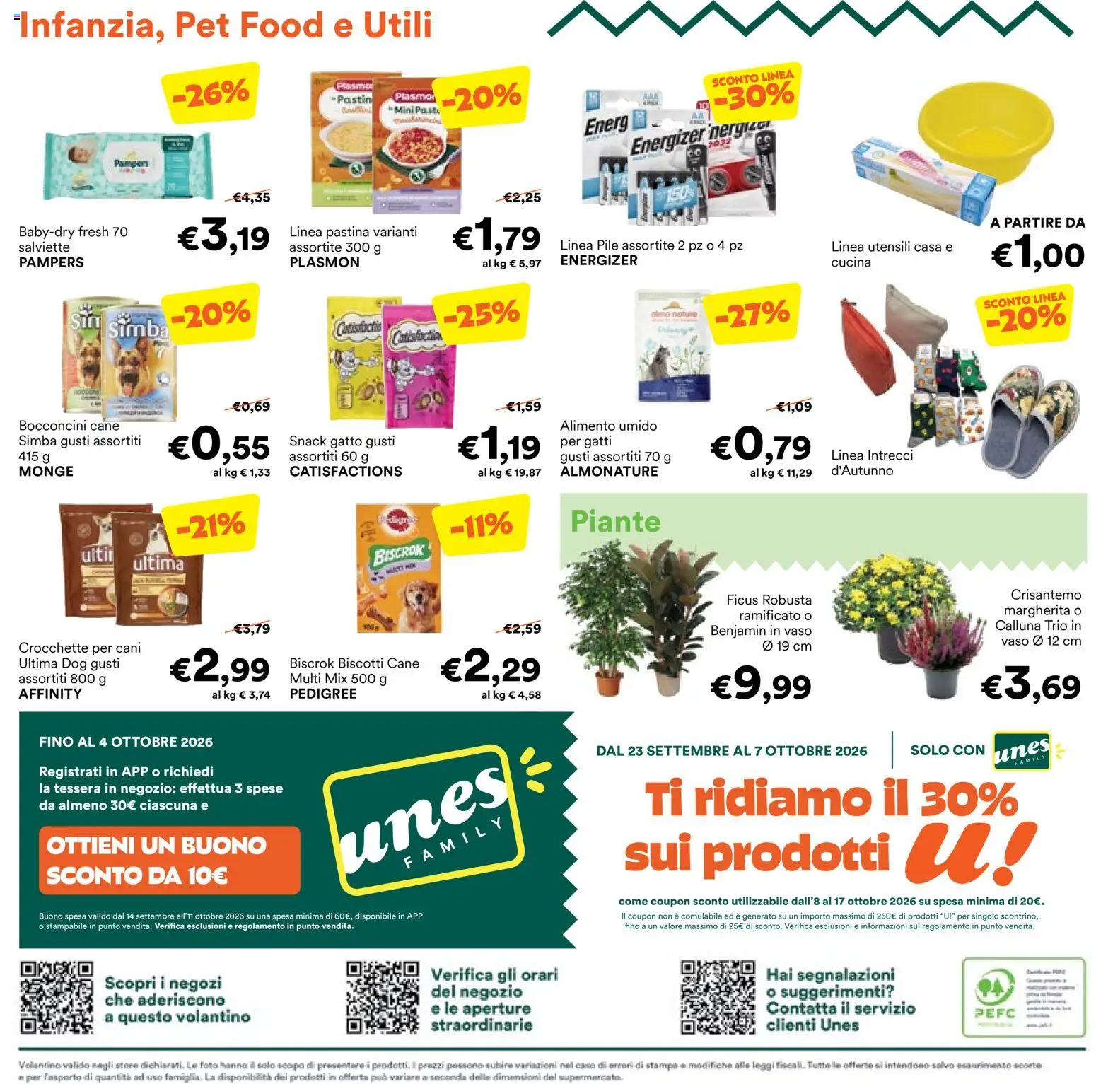 Volantino Unes del 23/09/2026 | Pagina: 12 | Prodotti: Biscotti, Crocchette, Crocchette per cani, Stampa