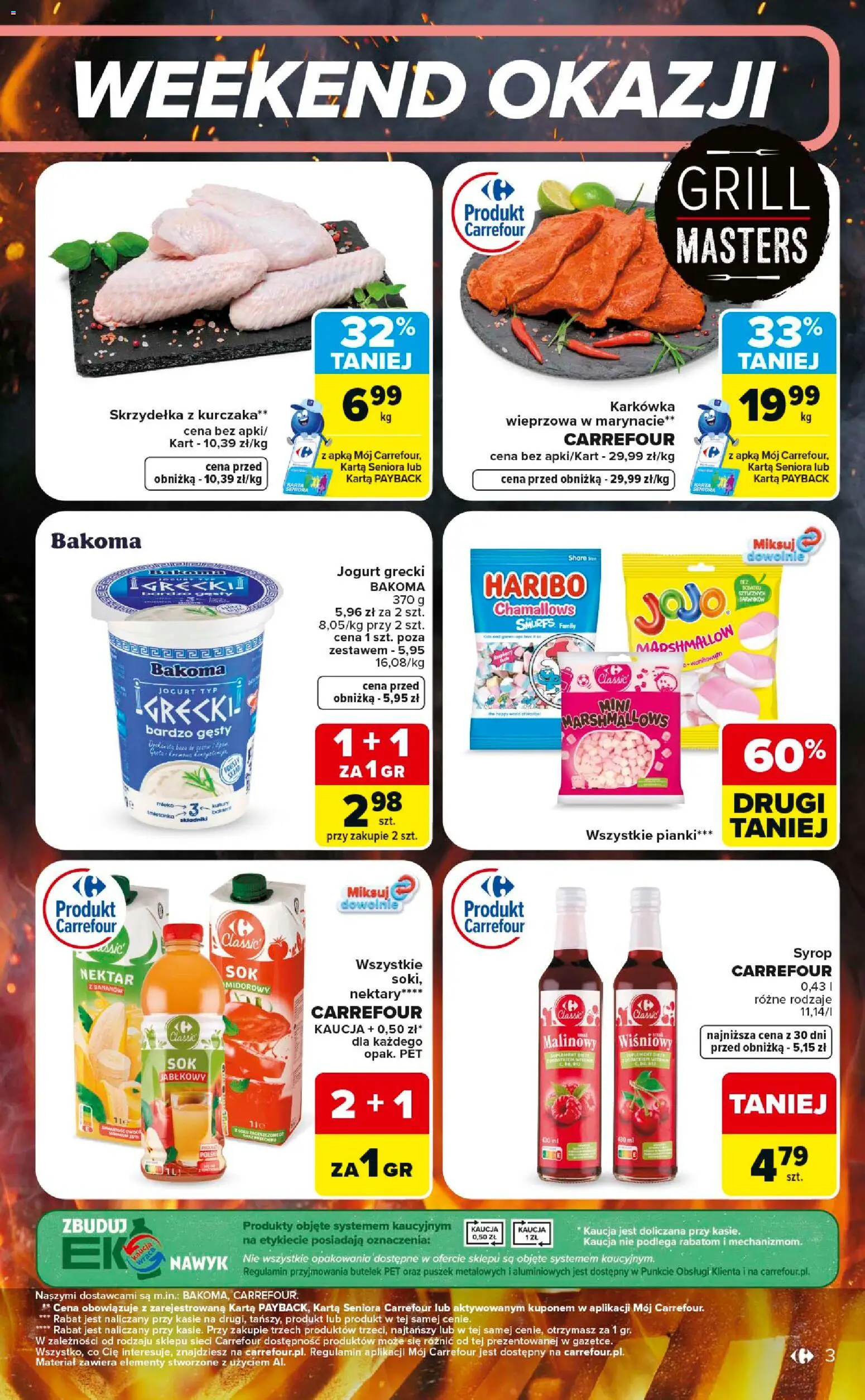 Carrefour gazetka - Weekend okazji od 11.06.2026 | Strona: 3 | Produkty: Karta, Syrop, Skrzydełka z kurczaka, Grill