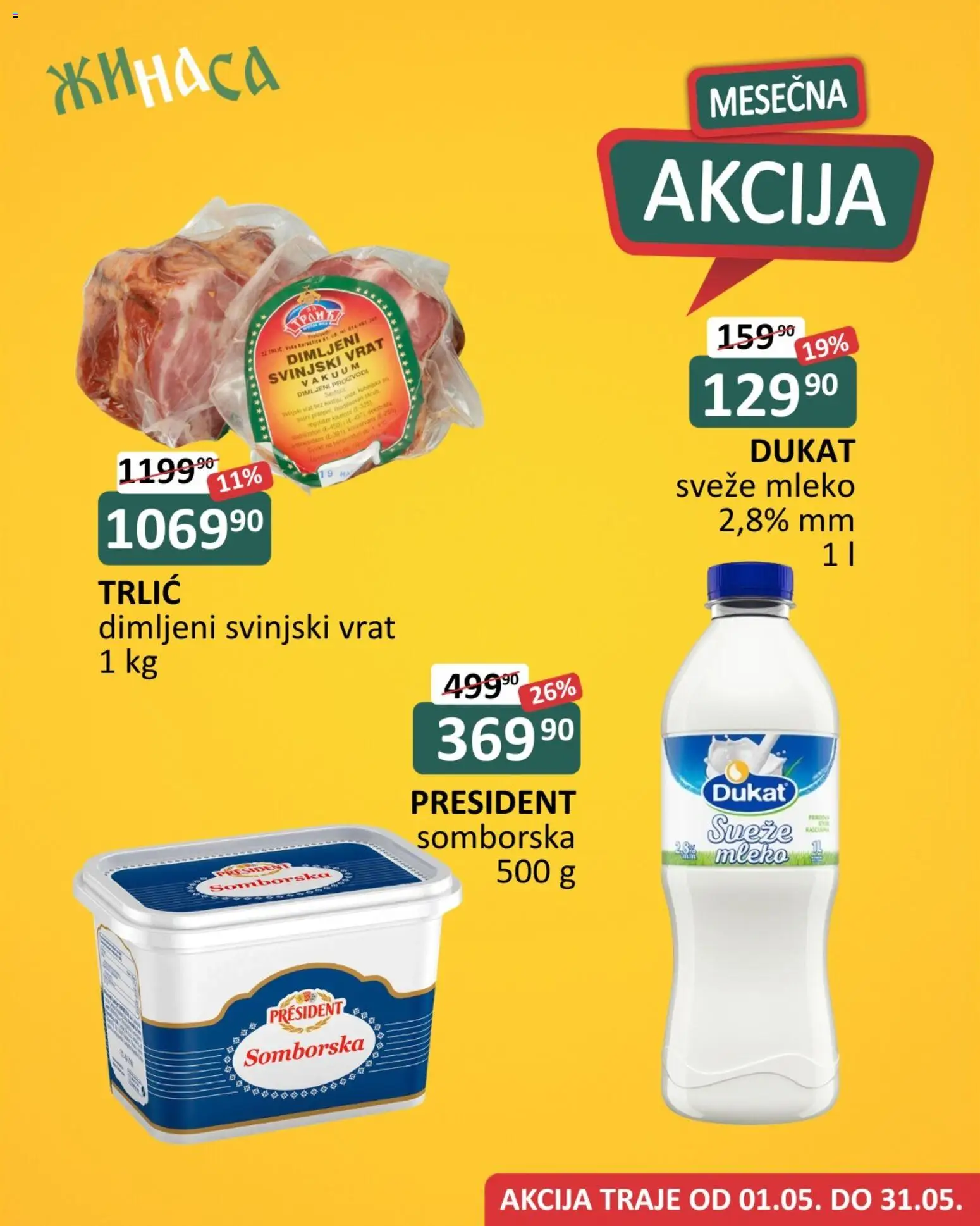ŽINASA katalog - važi od 01.05.2026 | Strana: 2 | Proizvode: Sveže mleko, So, Svinjski vrat, Mleko
