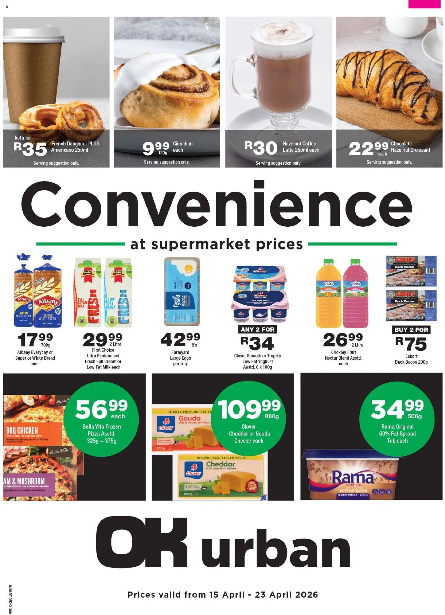 New OK Foods catalogue – valid from 15.04.2026 | Page: 1 | Products: Tray, Cheese, Coffee, Chicken