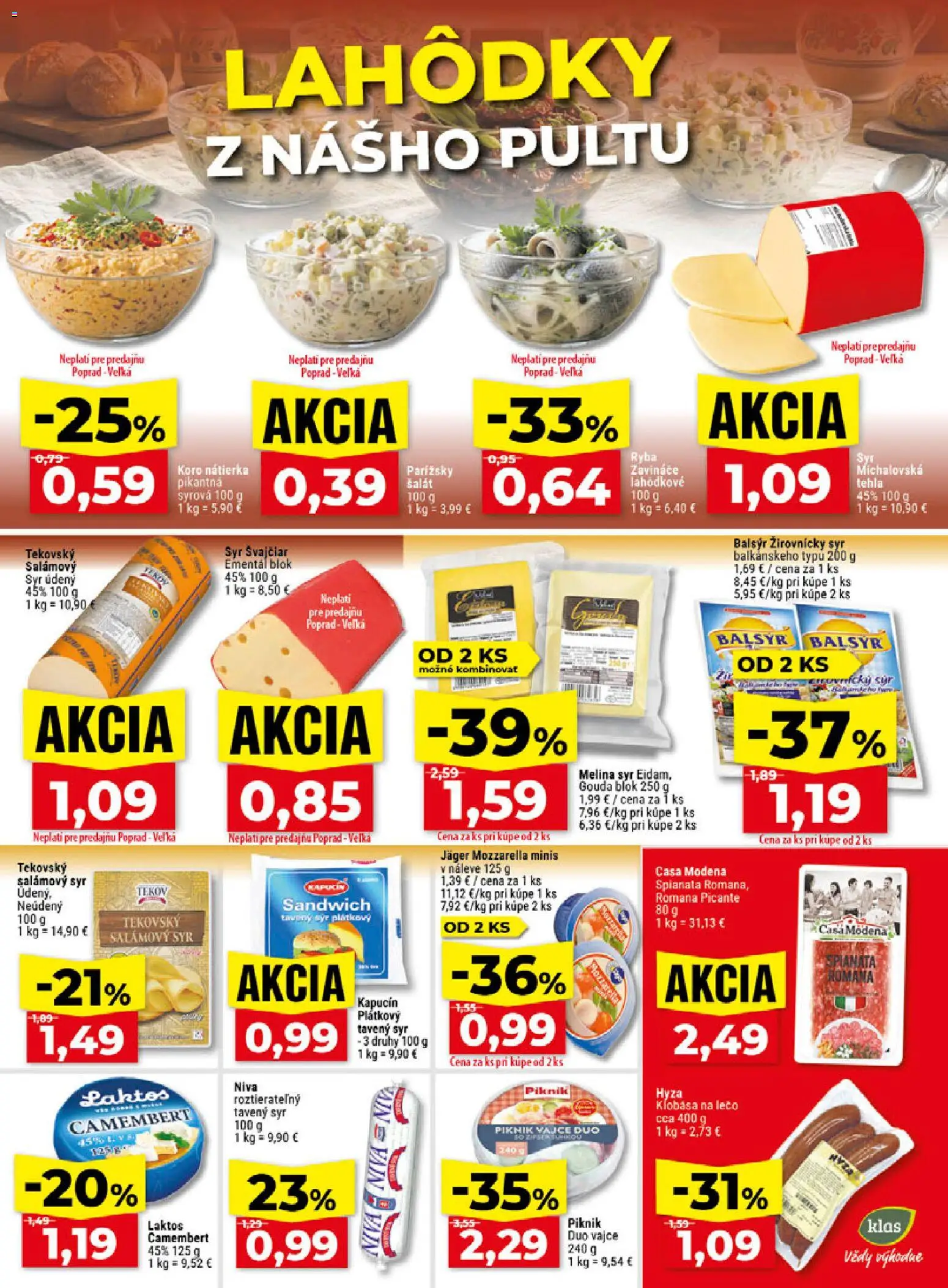 Nové Klas akcie – leták je platný od 12.10.2026 | Strana: 11 | Produkty: Klobása, Niva, Tavený syr, Šalát