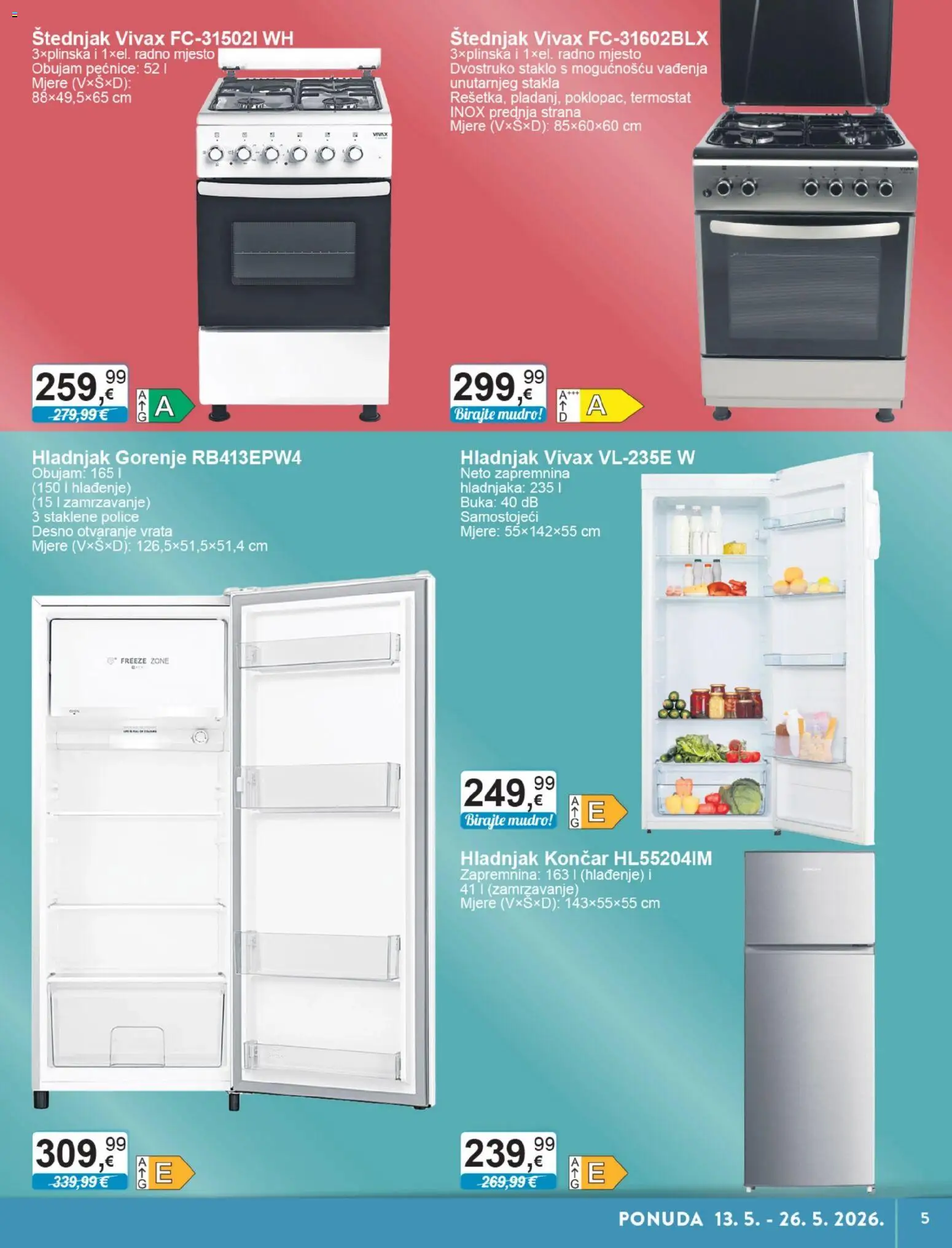 KTC katalog | vrijedi od 13.05.2026 | Stranica: 5 | Proizvodi: Vrata, Termostat, Hladnjak, Štednjak