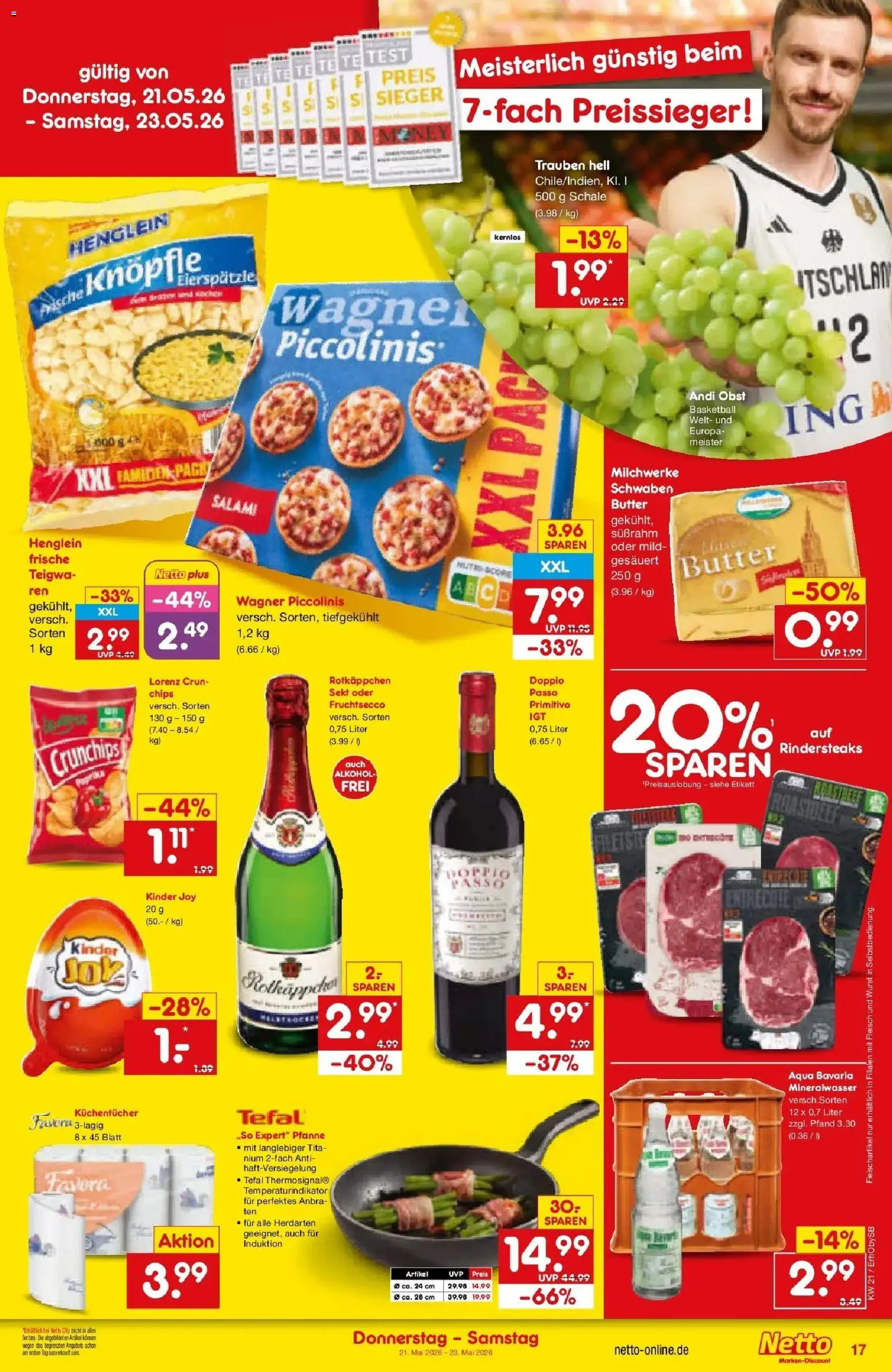 Netto Marken-Discount Prospekt Mauern	 – gültig ab 17.05.2026 | Seite: 19 | Produkte: Trauben, Fruchtsecco, Salami, Fleisch