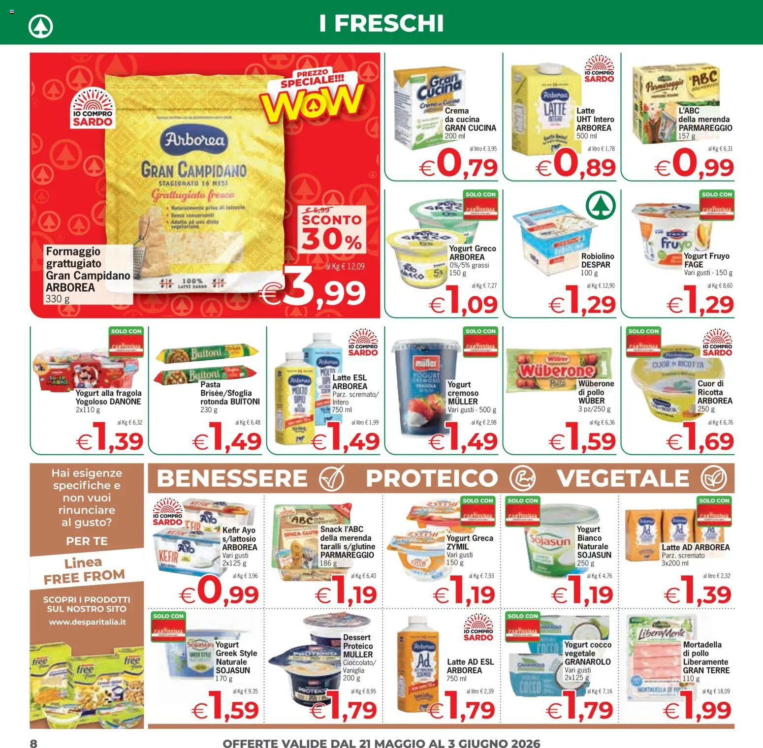 Volantino Eurospar del 21.05.2026 | Pagina: 8 | Prodotti: Yogurt, Latte, Formaggio, Ricotta