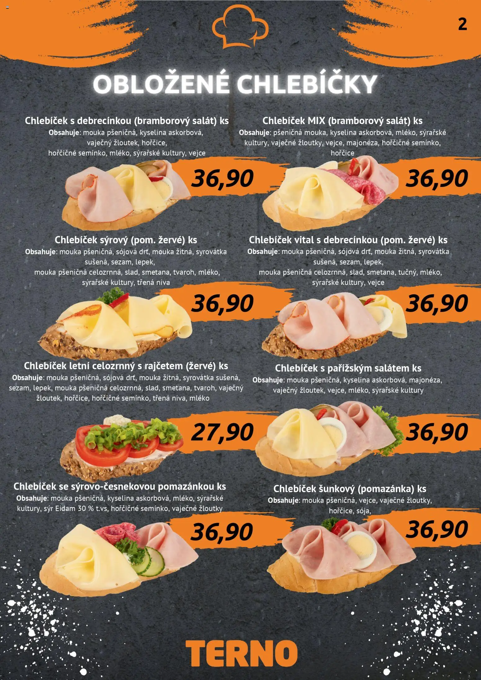 Terno leták - Grill Zlín – Studená kuchyně od 30.01.2026 | Strana: 3 | Produkty: Bramborový salát, Mléko, Vejce, Niva