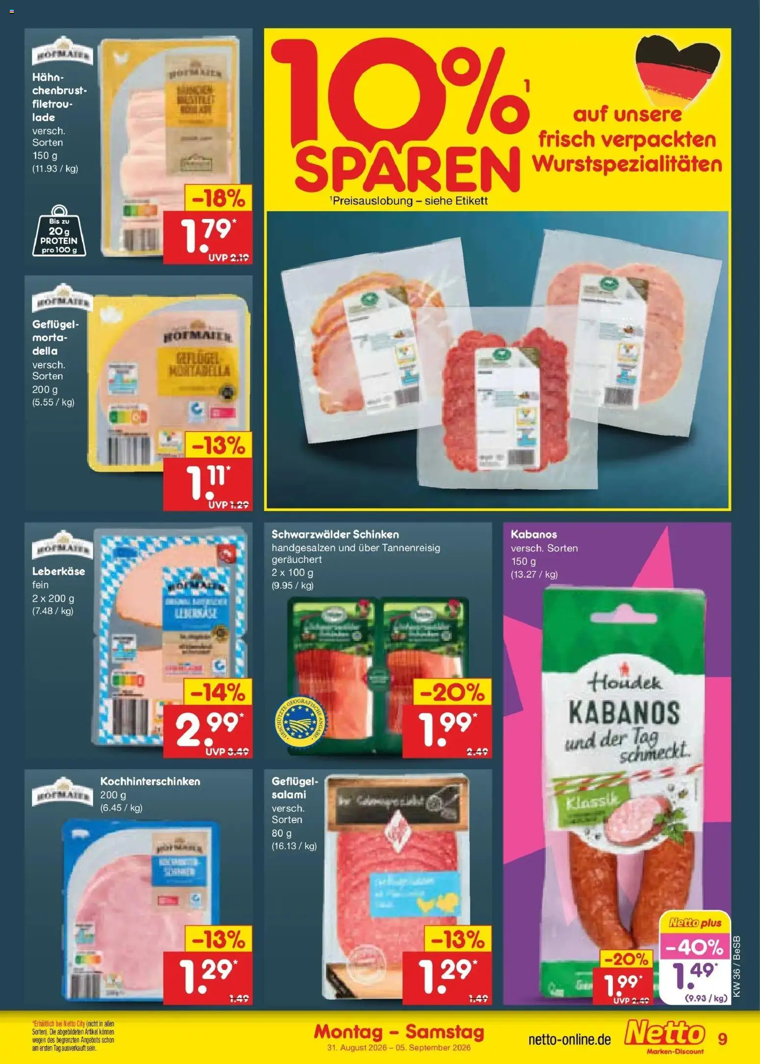 Netto Marken-Discount Prospekt Kremmen (ab 31.08.2026) » Angebote | Seite: 11 | Produkte: Salami, Schinken, Leberkase