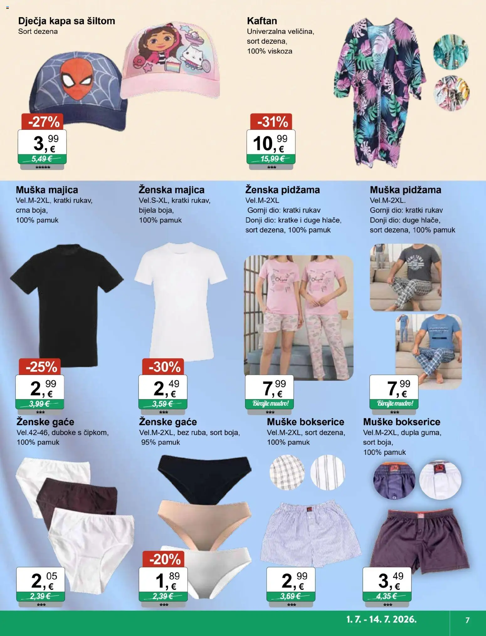 KTC katalog | vrijedi od 01.07.2026 | Stranica: 7 | Proizvodi: Majica, Pidžama, Bokserice, Kapa
