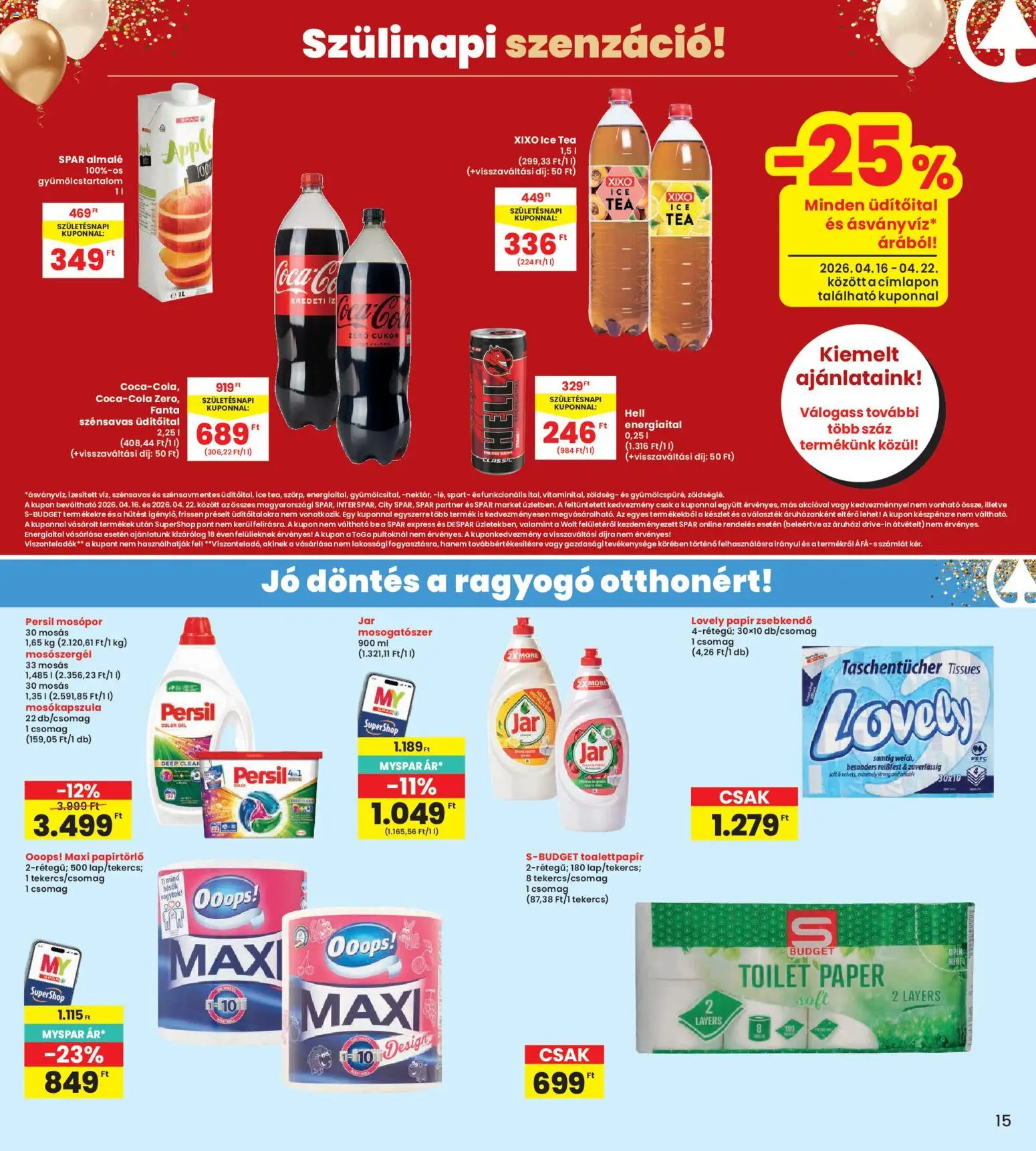 Interspar akciós ujság - amely érvényes a következő dátumtól: 16.04.2026 | Oldal: 15 | Termékek: Persil, Fanta, Mosogatószer, Cukor