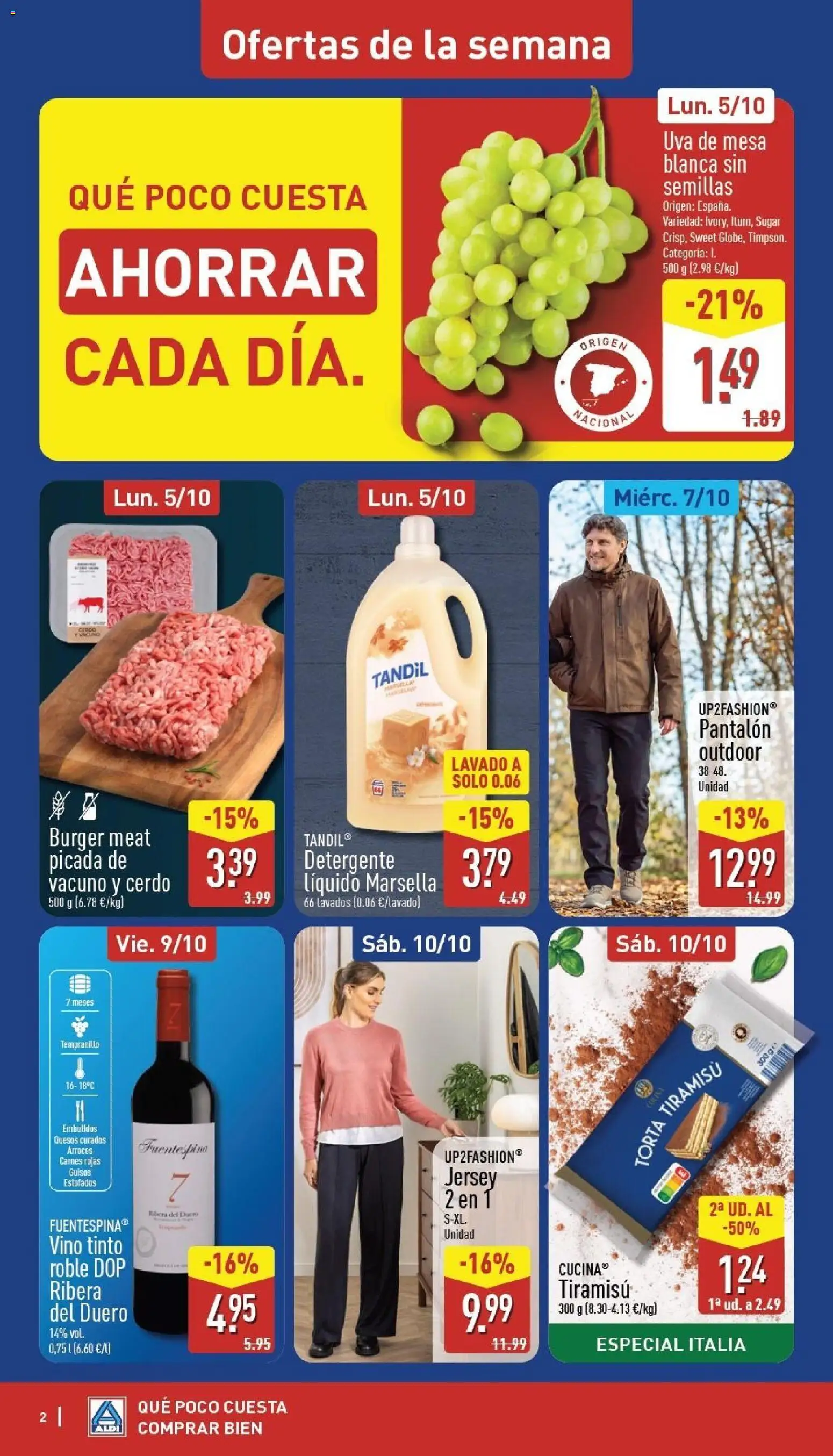 Aldi folleto Península │ válido desde el 05/10/2026 | Página: 2 | Productos: Tiramisú, Vino, Embutidos, Mesa