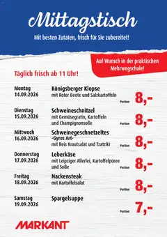 Markant Mittagstisch ab 14.09.2026 gültig