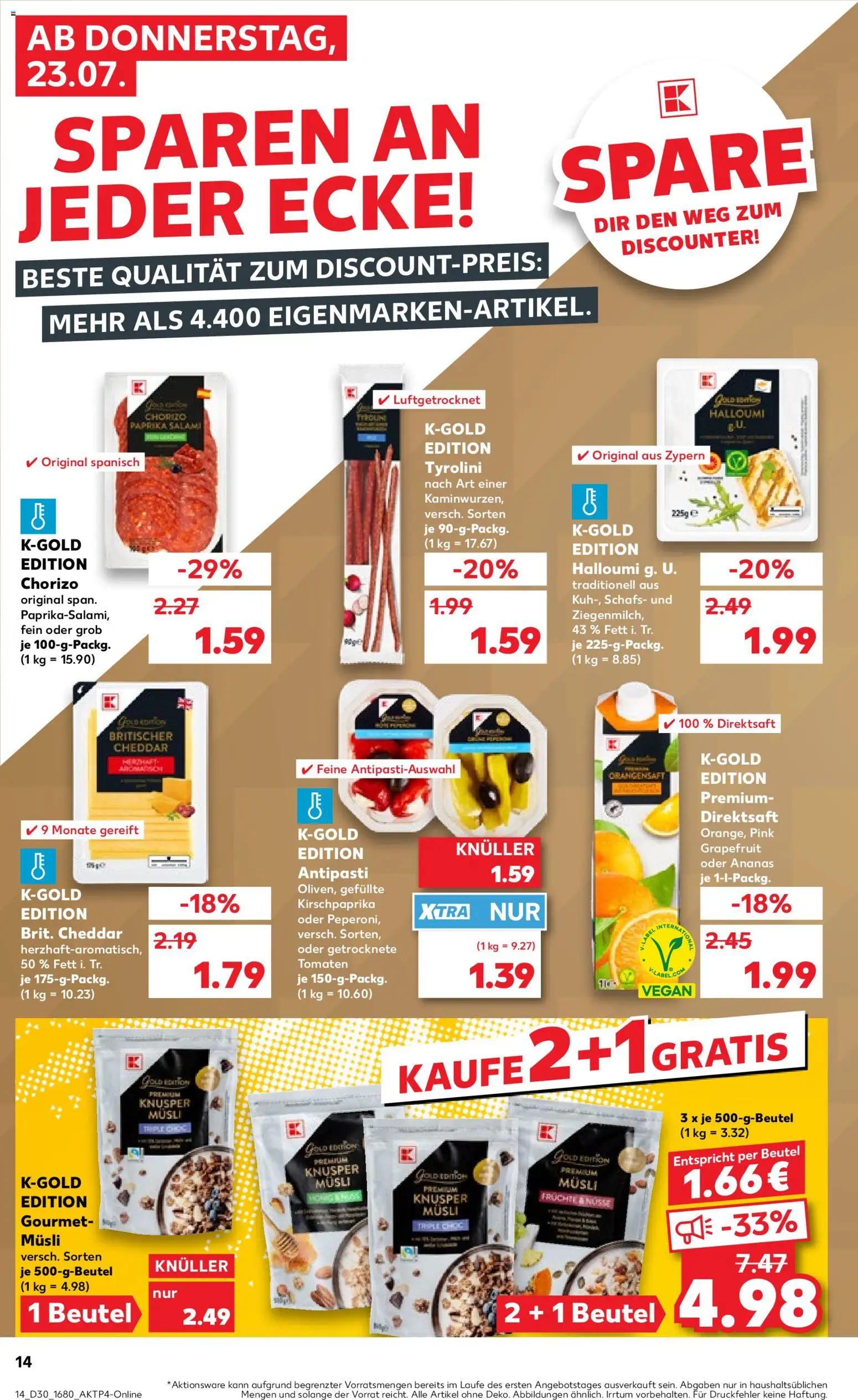 Kaufland Německo leták - Speyer od 23.07.2026 | Strana: 14 | Produkty: Gourmet, Paprika, Halloumi, Cheddar