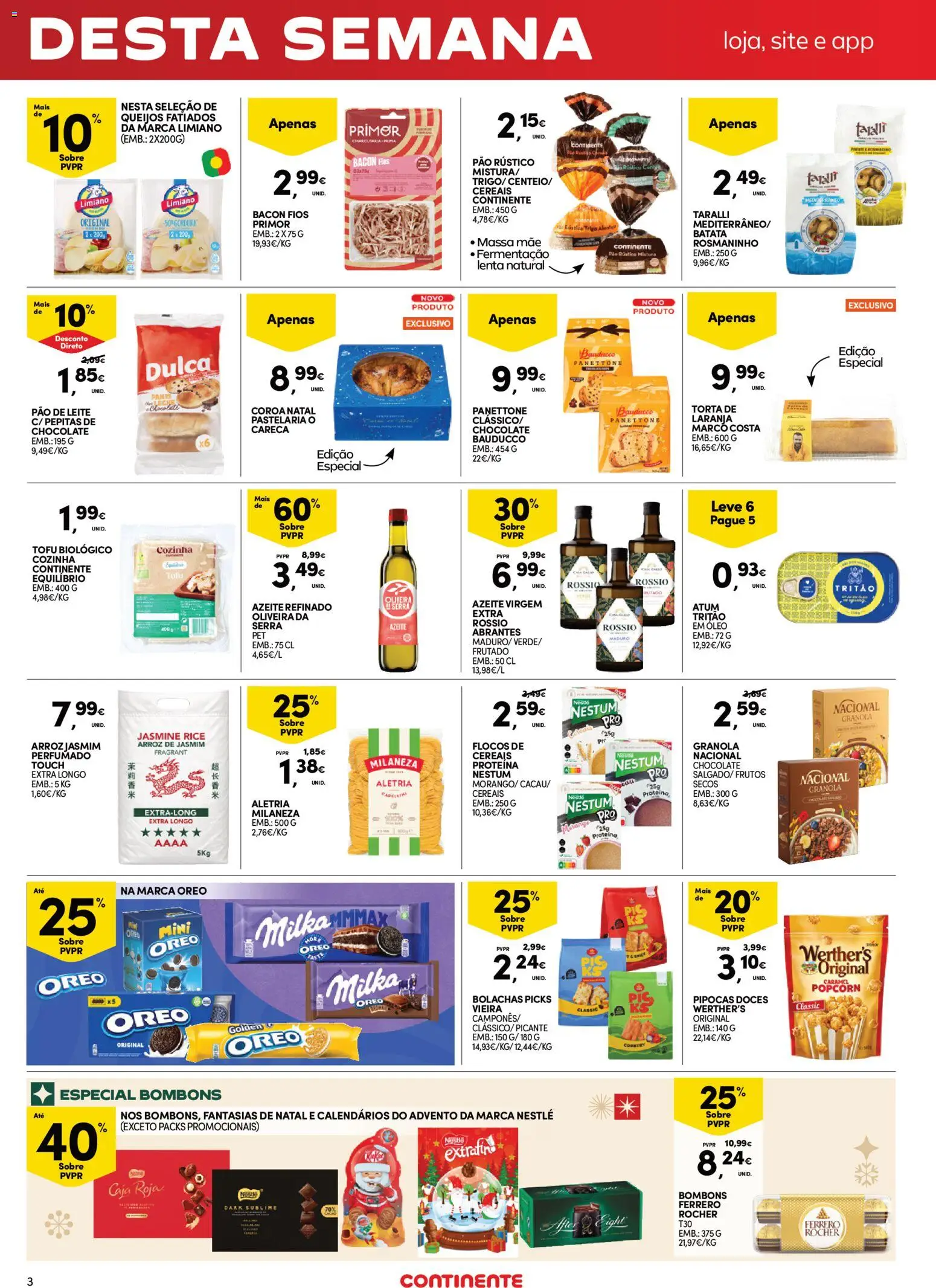 Continente Fim de Semana │ válido de 23/10/2026 | Página: 3 | Produtos: Bacon, Ferrero rocher, Oreo, Torta