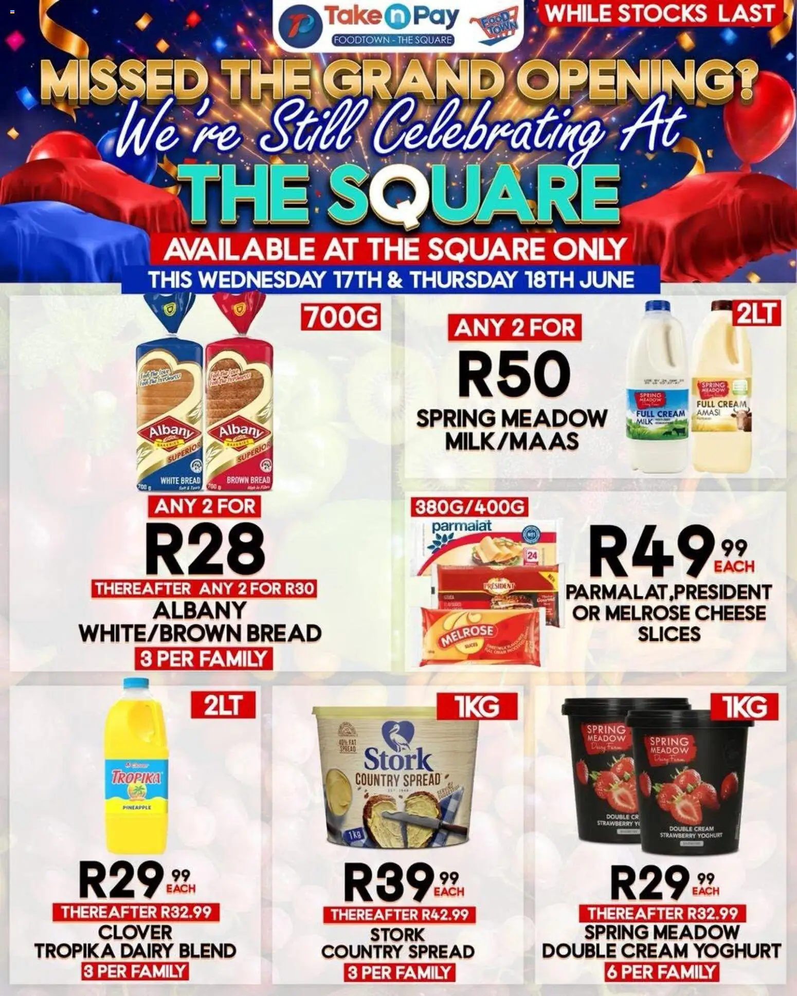 New Take n Pay catalogue – valid from 17.06.2026 | Page: 4 | Products: Yoghurt, Cheese, Pineapple, Dairy blend