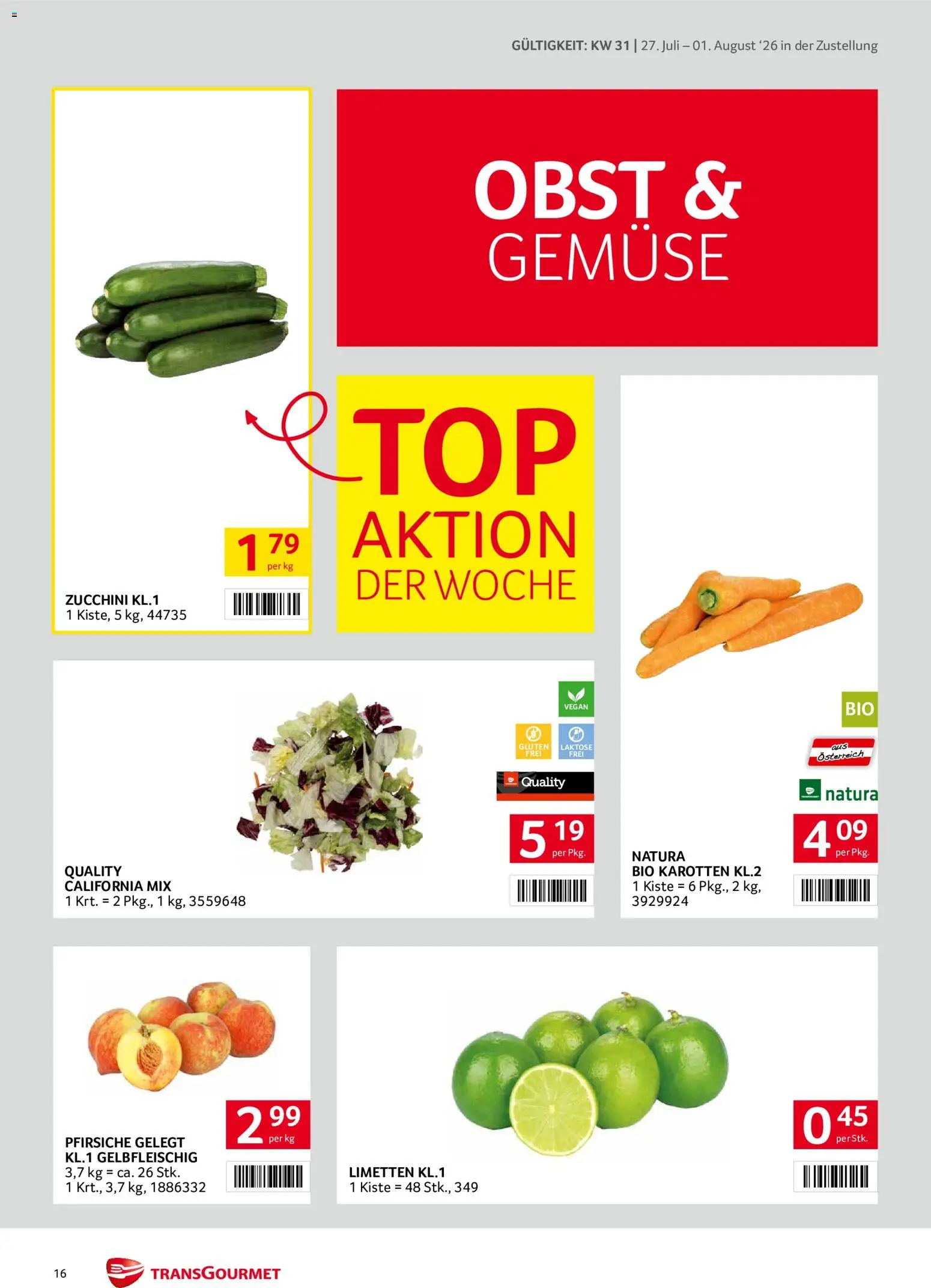 Transgourmet Zustellaktion gültig ab 27.07.2026 | Seite: 16 | Produkte: Gemüse, Obst