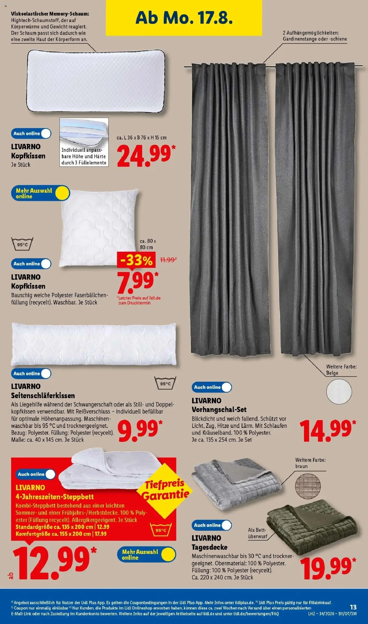 Lidl Prospekt Freudenstadt (ab 17.08.2026) zum Blättern » Angebote | Seite: 31 | Produkte: Gewicht, Bett, Tagesdecke, Kopfkissen