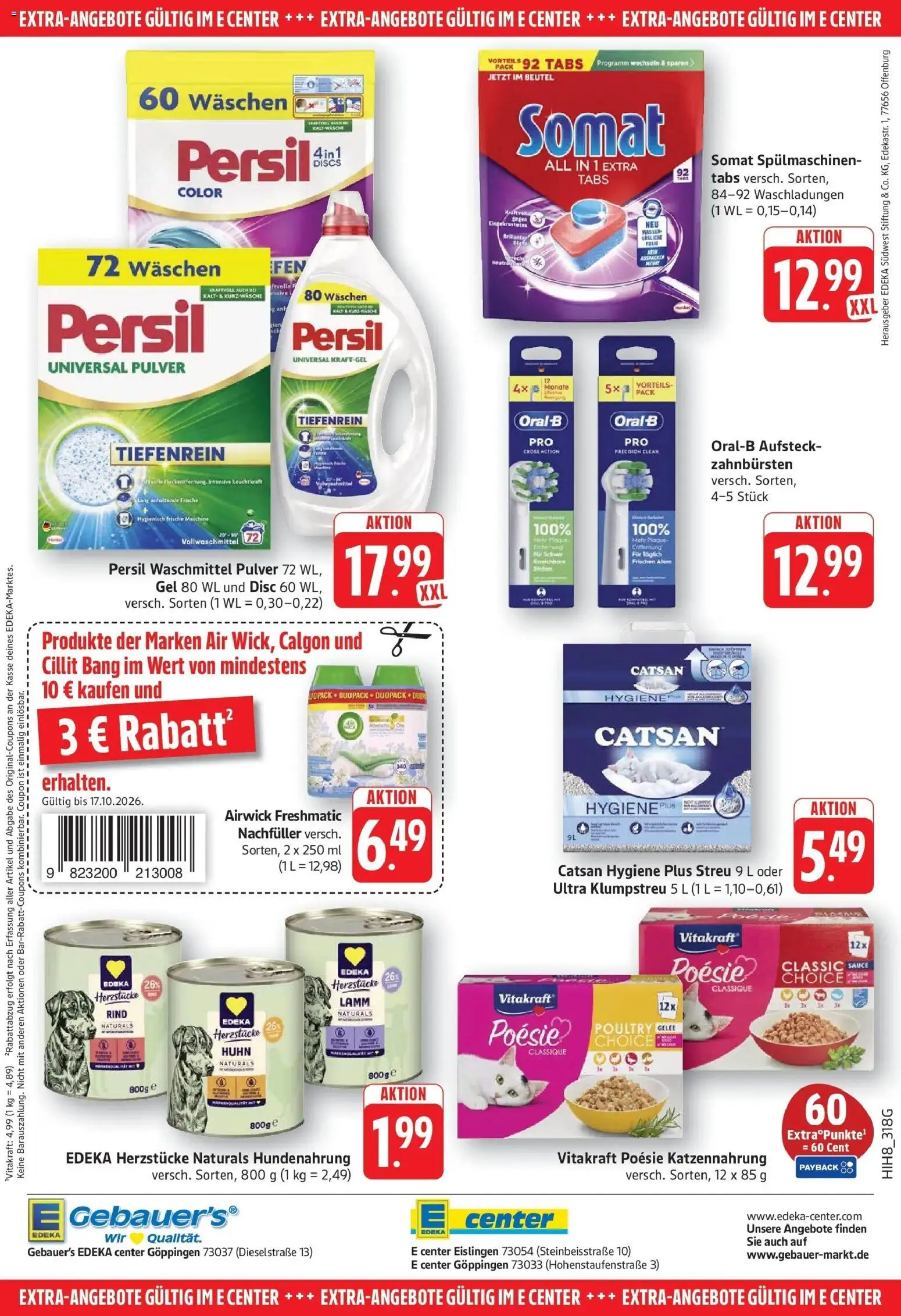 Edeka Prospekt Eislingen (ab 12.10.2026) » Angebote Online | Seite: 32 | Produkte: Catsan, Wasser, Waschmittel, Persil