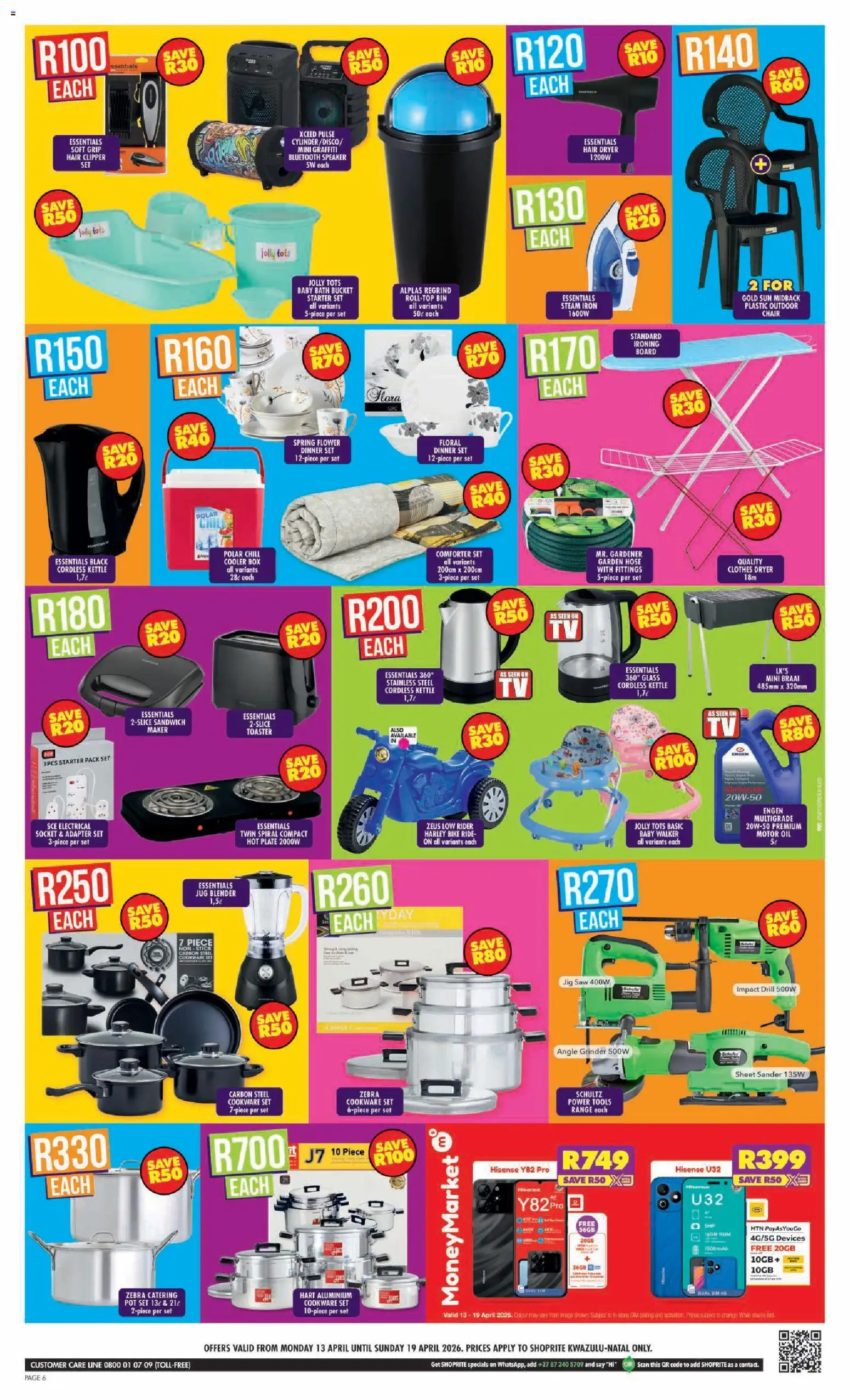 New Shoprite catalogue – valid from 13.04.2026 | Page: 6 | Products: Hair dryer, Drill, Bath, Cooler
