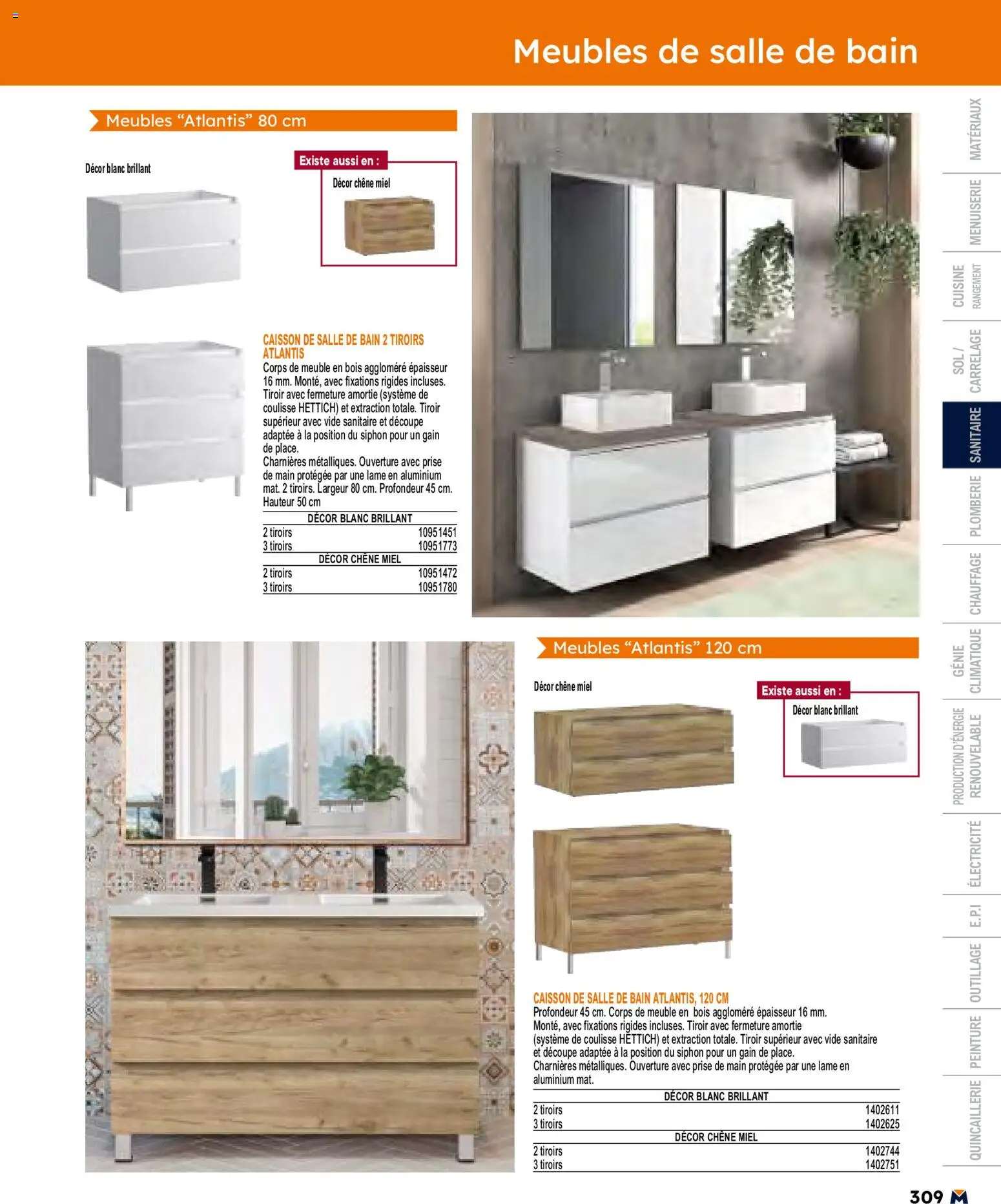 {H1} | Page: 309 | Produits: Meuble, Miel, Prise, Tiroirs