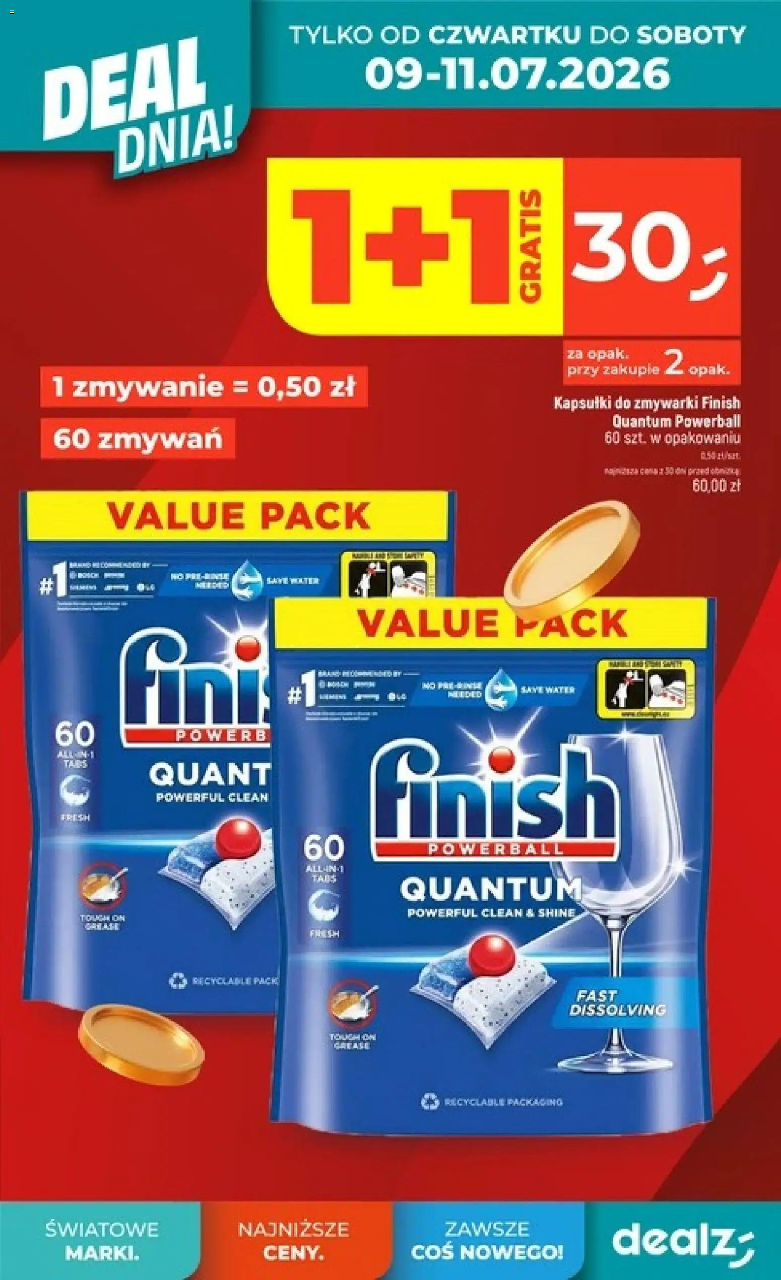 Dealz gazetka - Deal dnia od 09.07.2026 | Strona: 3 | Produkty: Finish, Kapsułki do zmywarki