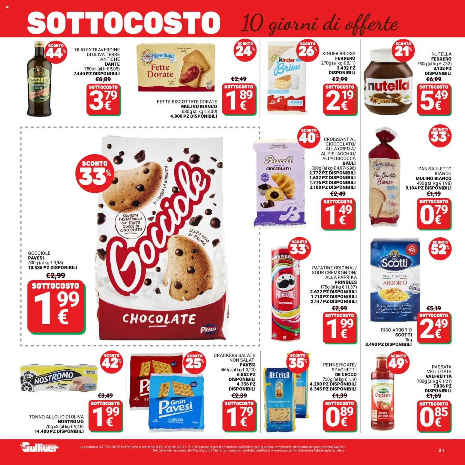 Volantino Gulliver del 28/08/2026 | Pagina: 3 | Prodotti: Patatine, De Cecco, Nutella, Croissant