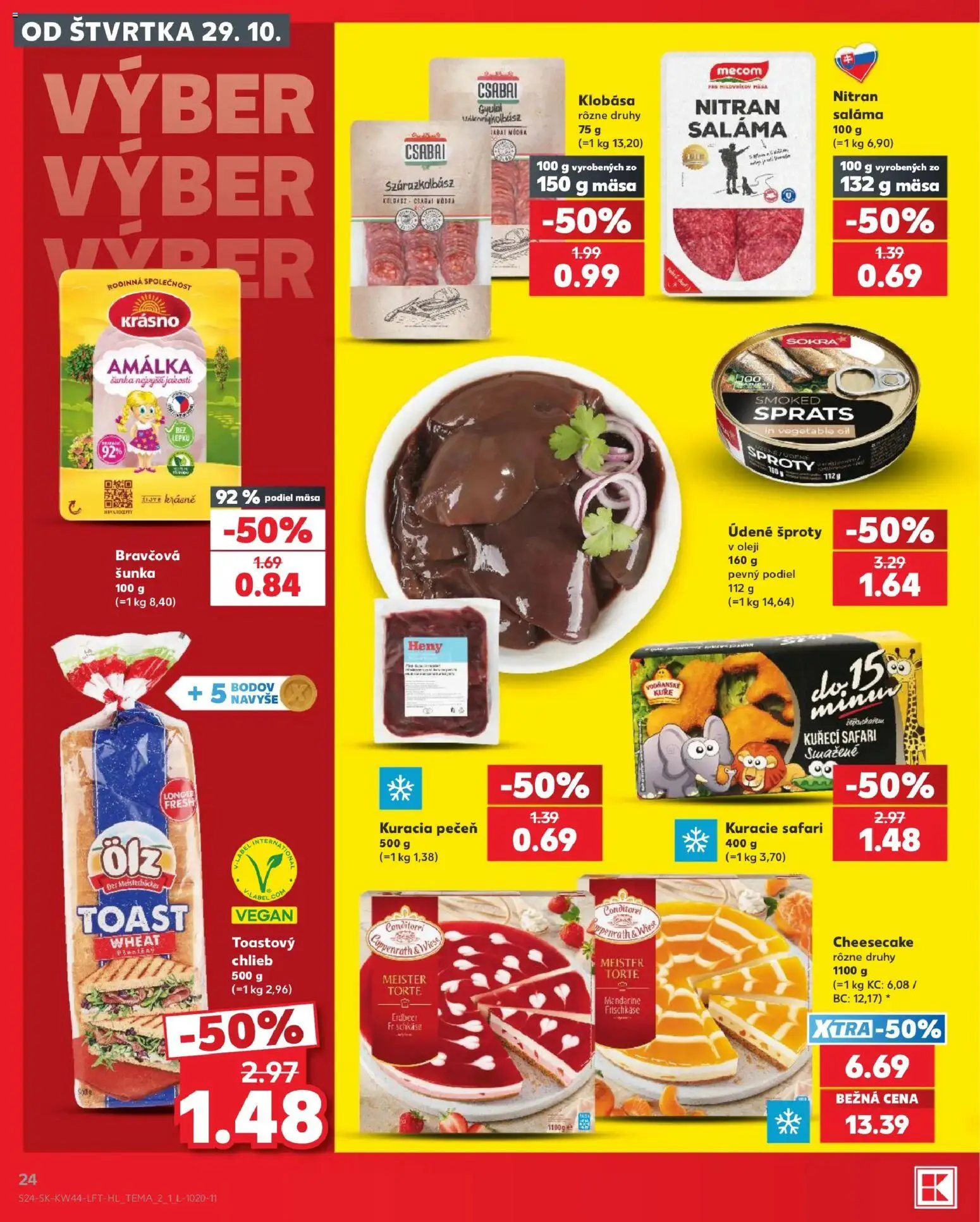 Nové Kaufland akcie – leták je platný od 29.10.2026 | Strana: 24 | Produkty: Saláma, Šunka, Klobása, Pečeň