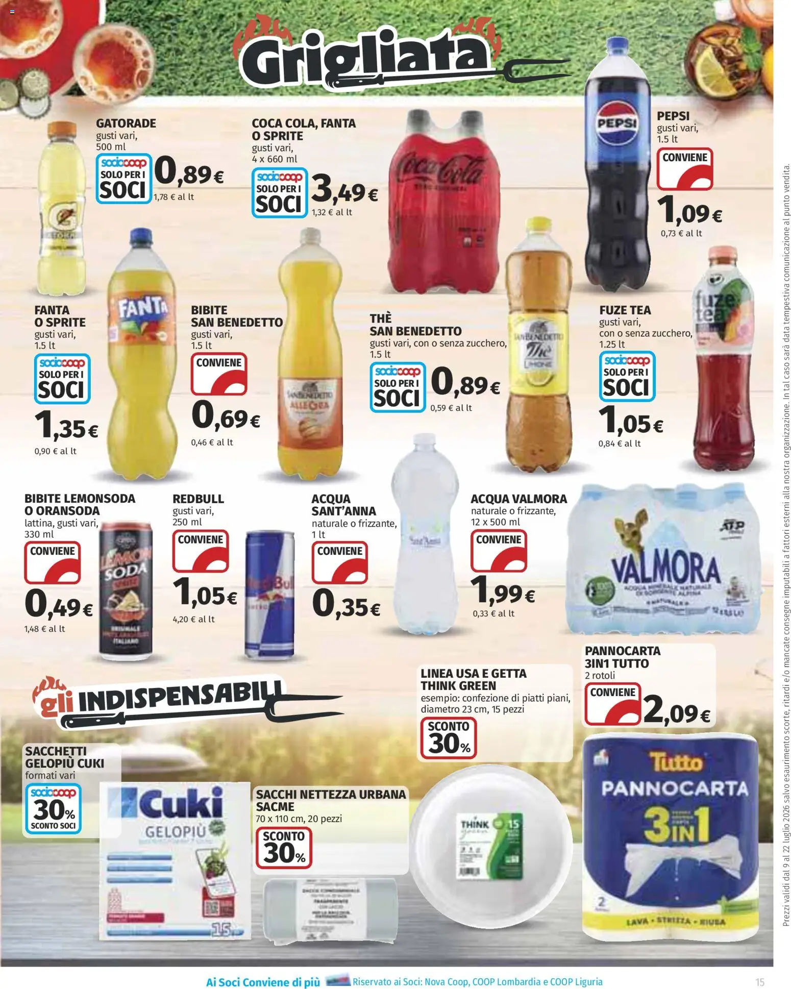 Volantino COOP del 09/07/2026 | Pagina: 15 | Prodotti: Acqua, Bibite, Fanta, Pepsi
