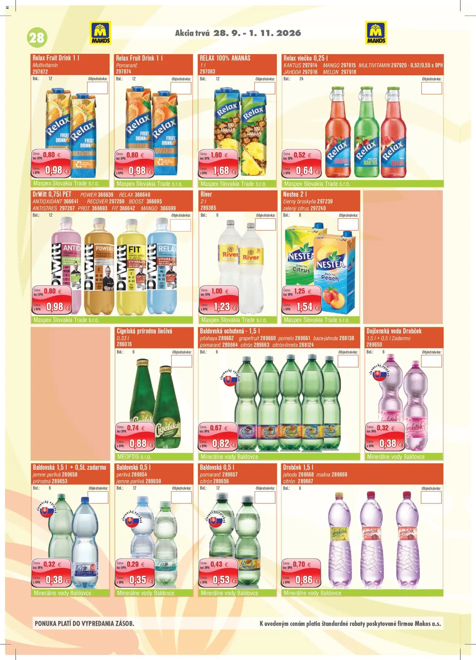 Nové Makos akcie – leták je platný od 28.09.2026 | Strana: 28 | Produkty: Grapefruit, Mango, Melón, Pomelo