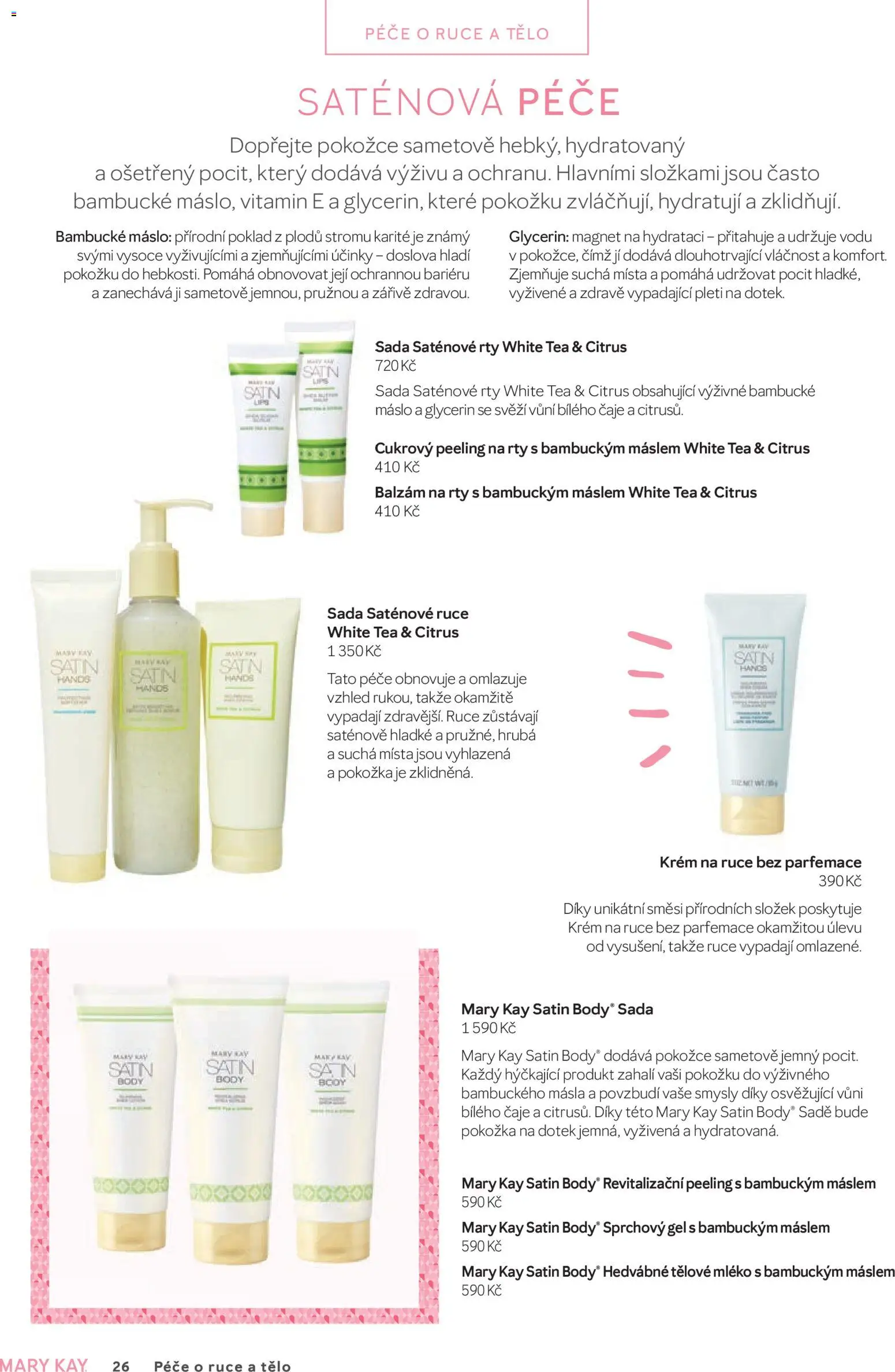 Mary Kay kniha o kráse od 01.04.2026 | Strana: 26 | Produkty: Tělové mléko, Sprchový gel, Bambucké máslo, Mléko