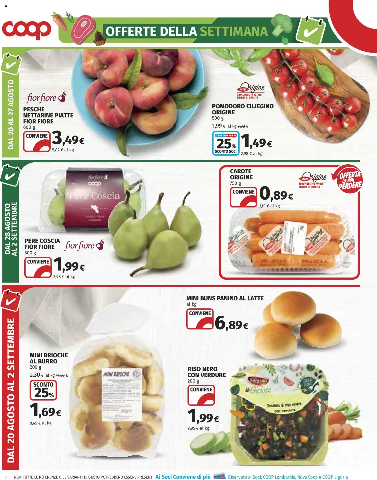 Volantino COOP del 20/08/2026 | Pagina: 4 | Prodotti: Riso, Pomodoro, Nettarine, Pesche