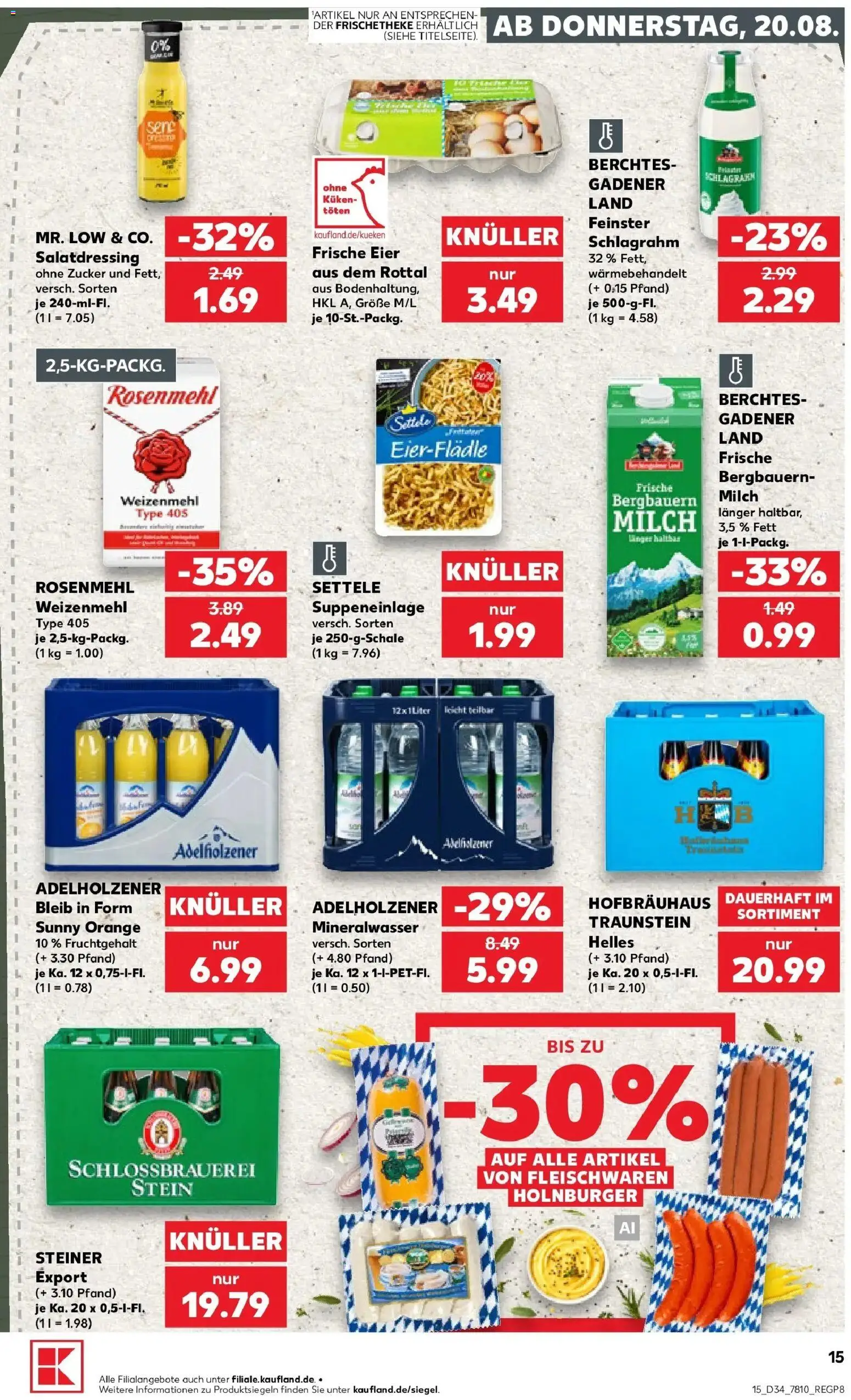 Prospekt Kaufland ab 20.08.2026 » Angebote Online zum Blättern | Seite: 15 | Produkte: Milch, Eier, Adelholzener, Weizenmehl