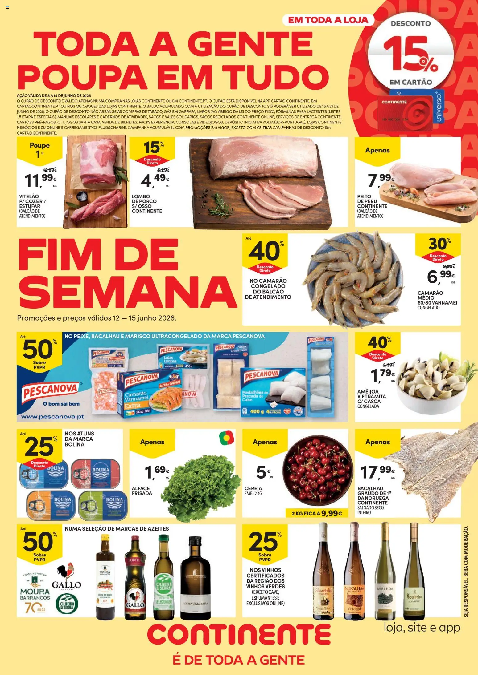 Continente Fim de Semana à Continente │ válido de 12.06.2026 | Página: 1 | Produtos: Lulas, Camarão, Lombo, Alface