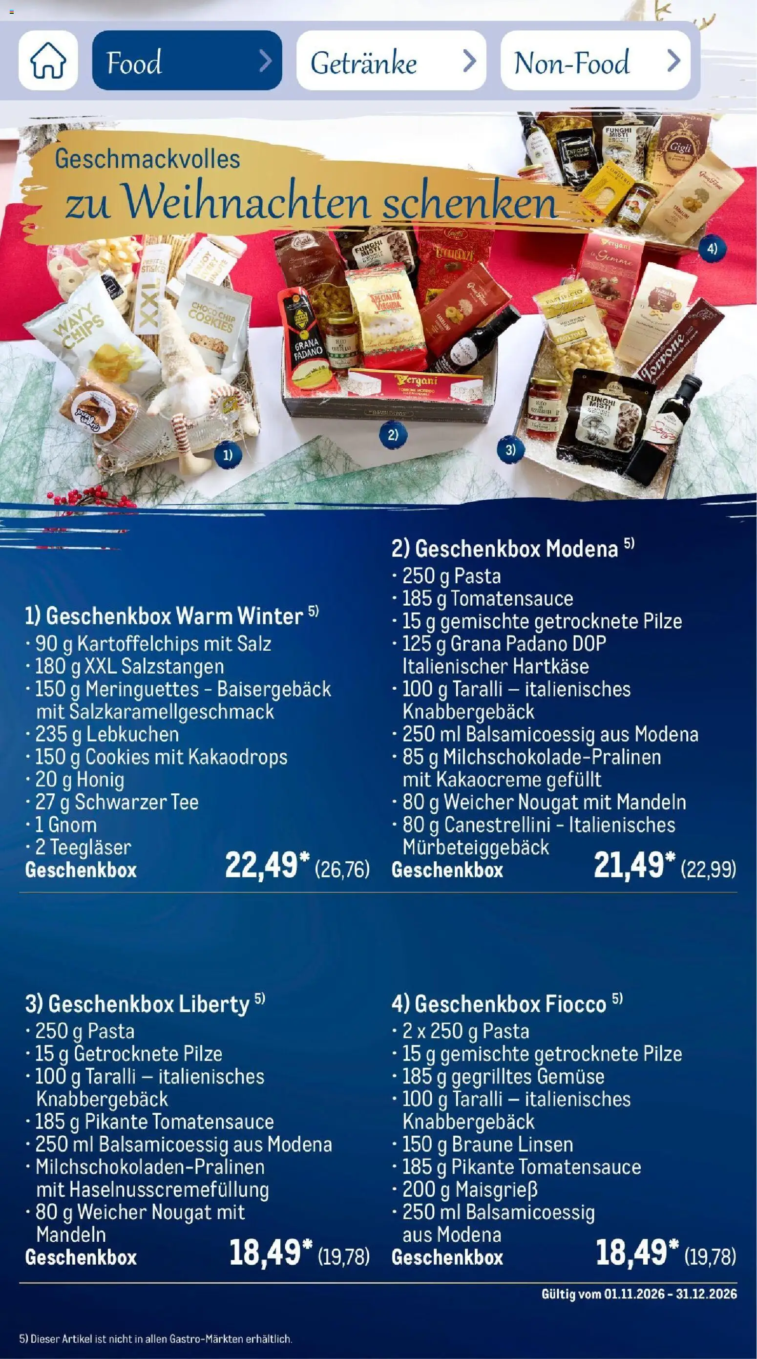 Metro Saisonkatalog Festtage voller Genuss – gültig ab 01.11.2026 | Seite: 99 | Produkte: Grana Padano, Gemüse, Pasta, Tee