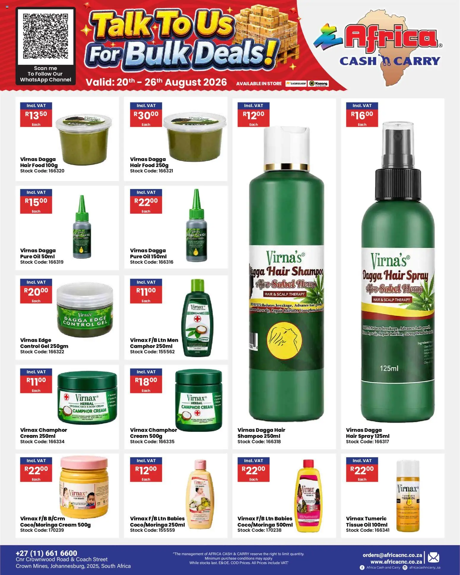 New Africa Cash & Carry catalogue – valid from 20/08/2026 | Page: 64 | Products: Oil, Hair spray, Body cream, Stock