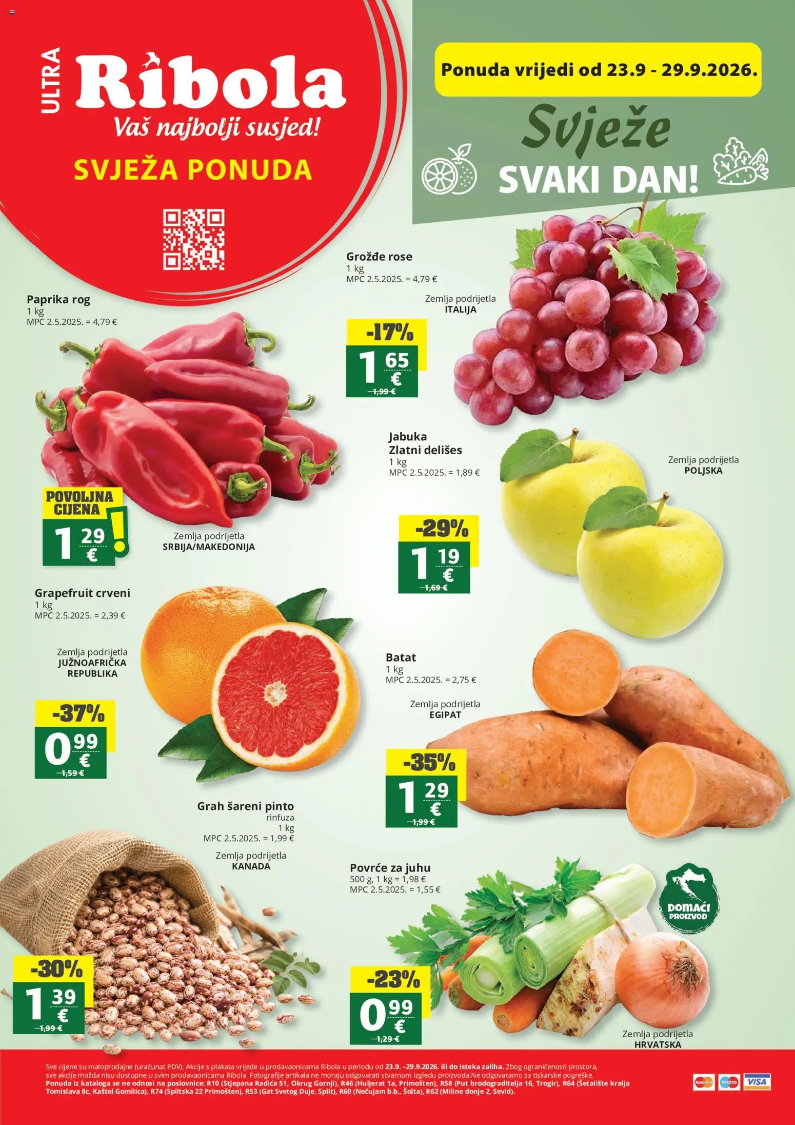 Ribola katalog | vrijedi od 23.09.2026 | Stranica: 1 | Proizvodi: Paprika, Grožđe, Povrce za juhu, Jabuka