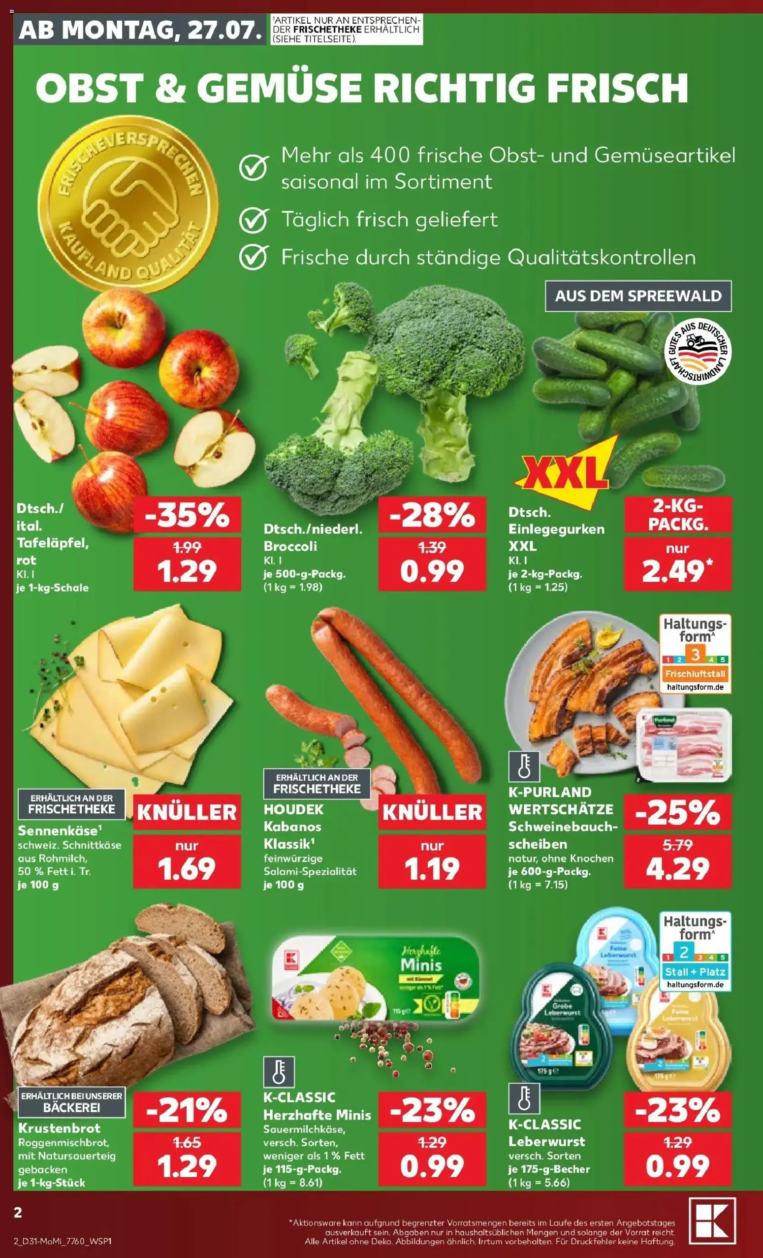 Kaufland Prospekt Eggenfelden – gültig ab 27.07.2026 | Seite: 2 | Produkte: Bäckerei, Schweinebauch, Gemüse, Obst