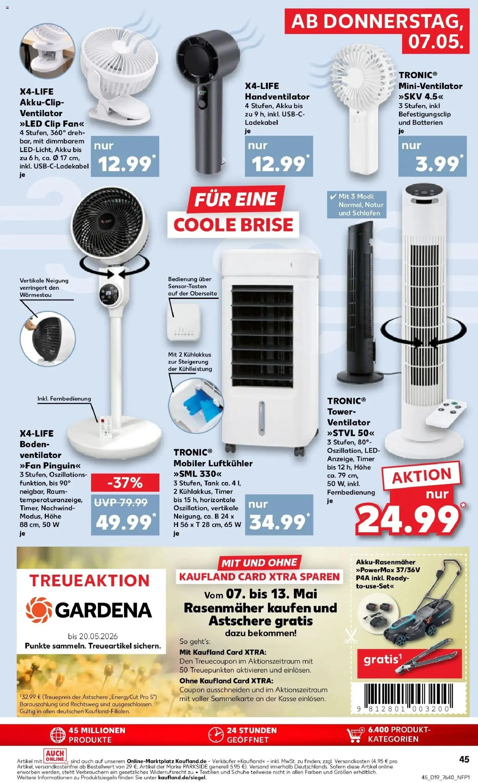 Prospekt Kaufland ab 04.05.2026 » Angebote Online zum Blättern | Seite: 50 | Produkte: Ventilator, Rasenmäher, Batterien, Ladekabel