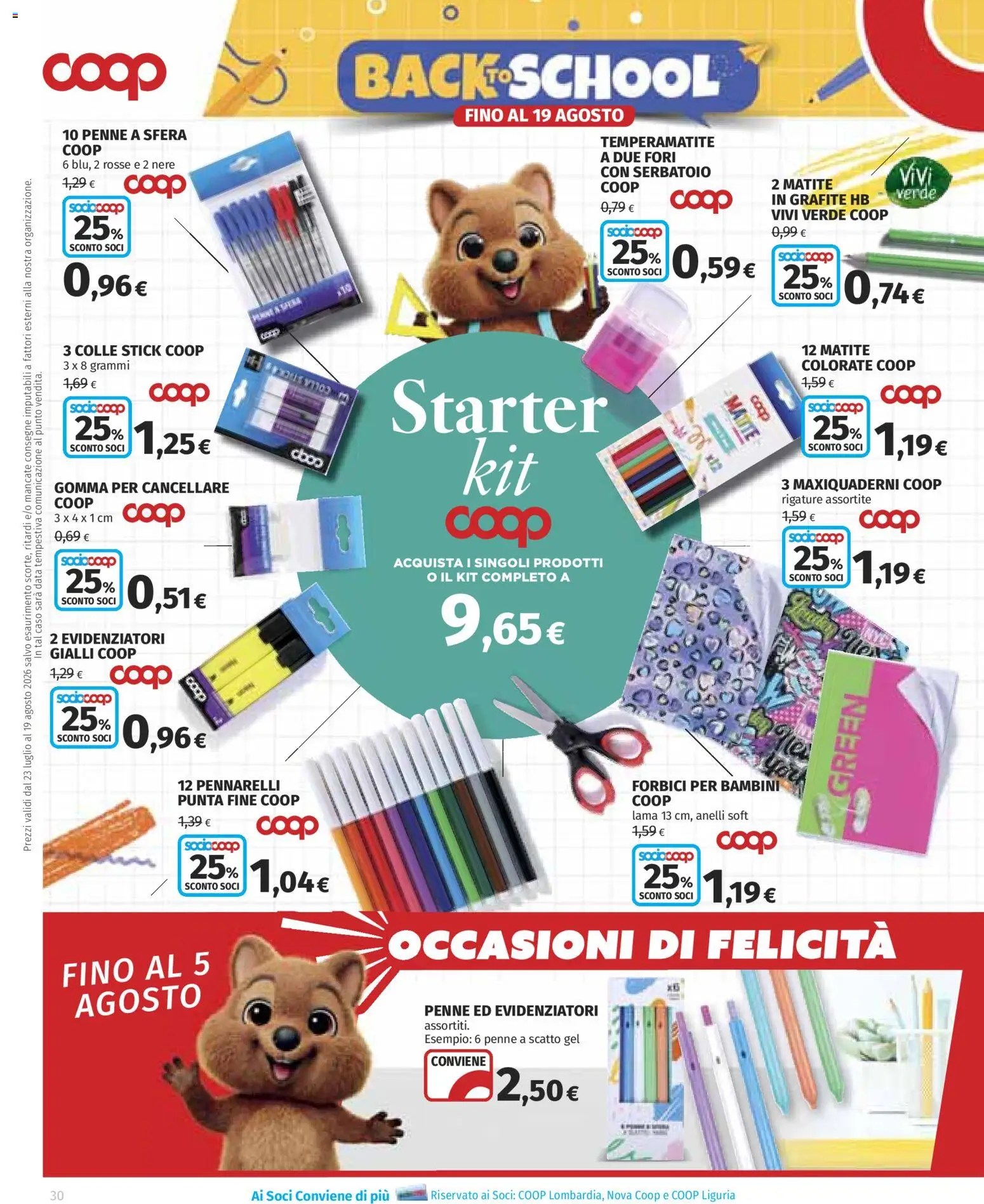 Volantino COOP del 23/07/2026 | Pagina: 30 | Prodotti: Temperamatite, Data, Pennarelli, Penne