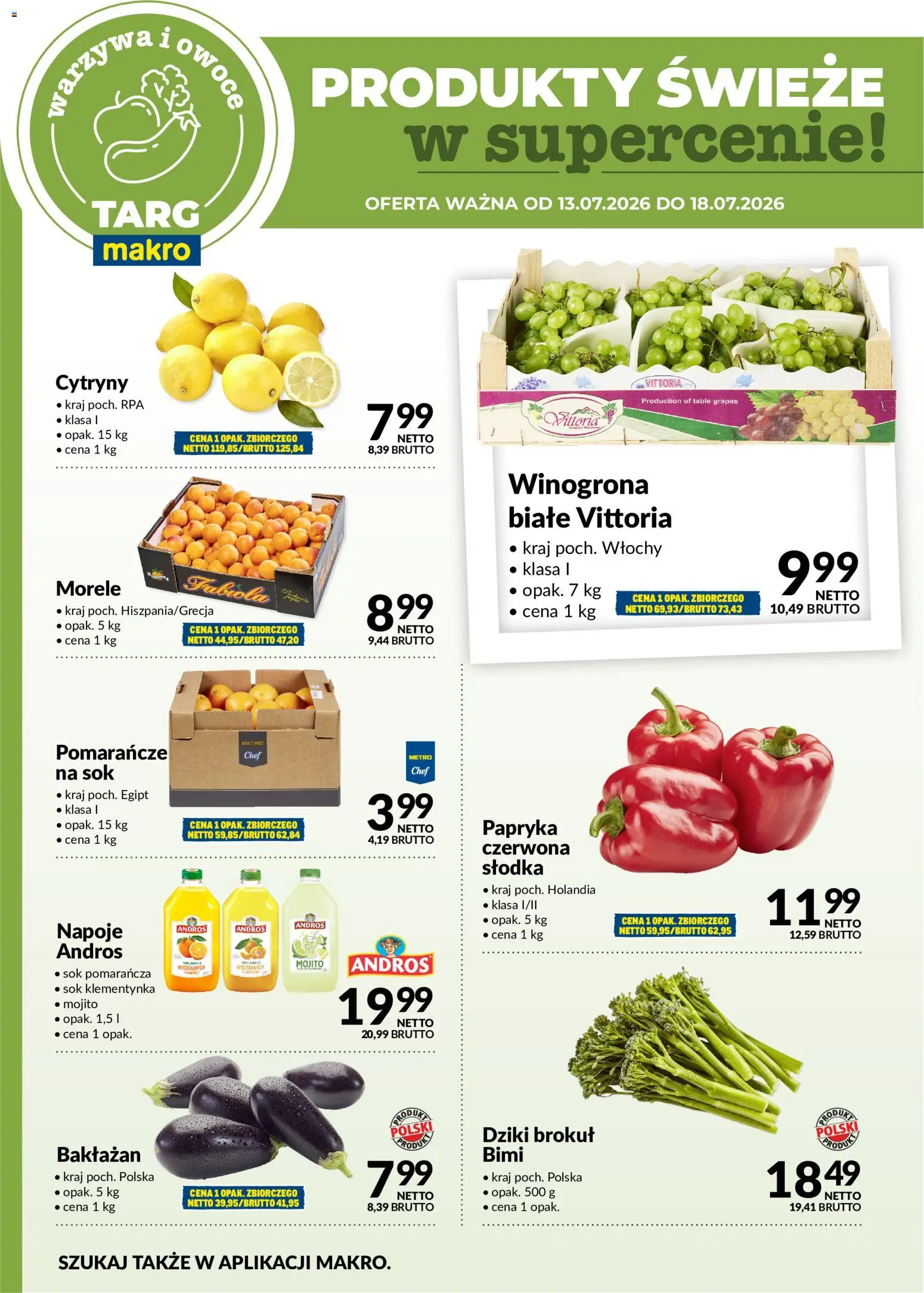 Makro gazetka - Produkty świeże w supercenie od 13.07.2026 | Strona: 5 | Produkty: Bakłażan, Cytryny, Morele, Pomarańcze