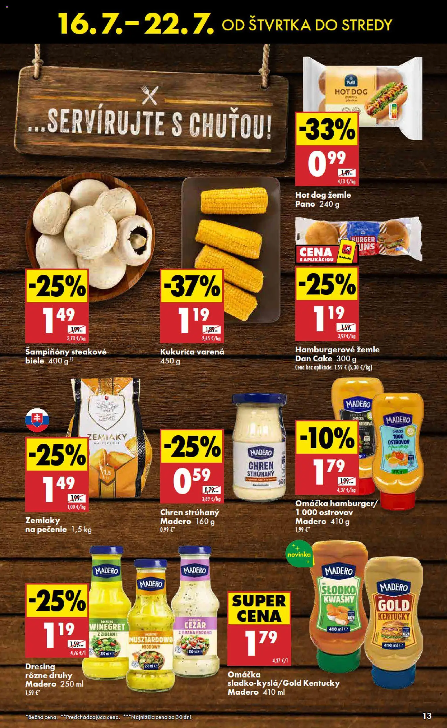Nové Biedronka akcie – leták je platný od 16.07.2026 | Strana: 13 | Produkty: Grana Padano, Šampiňóny, Omáčka, Dressing