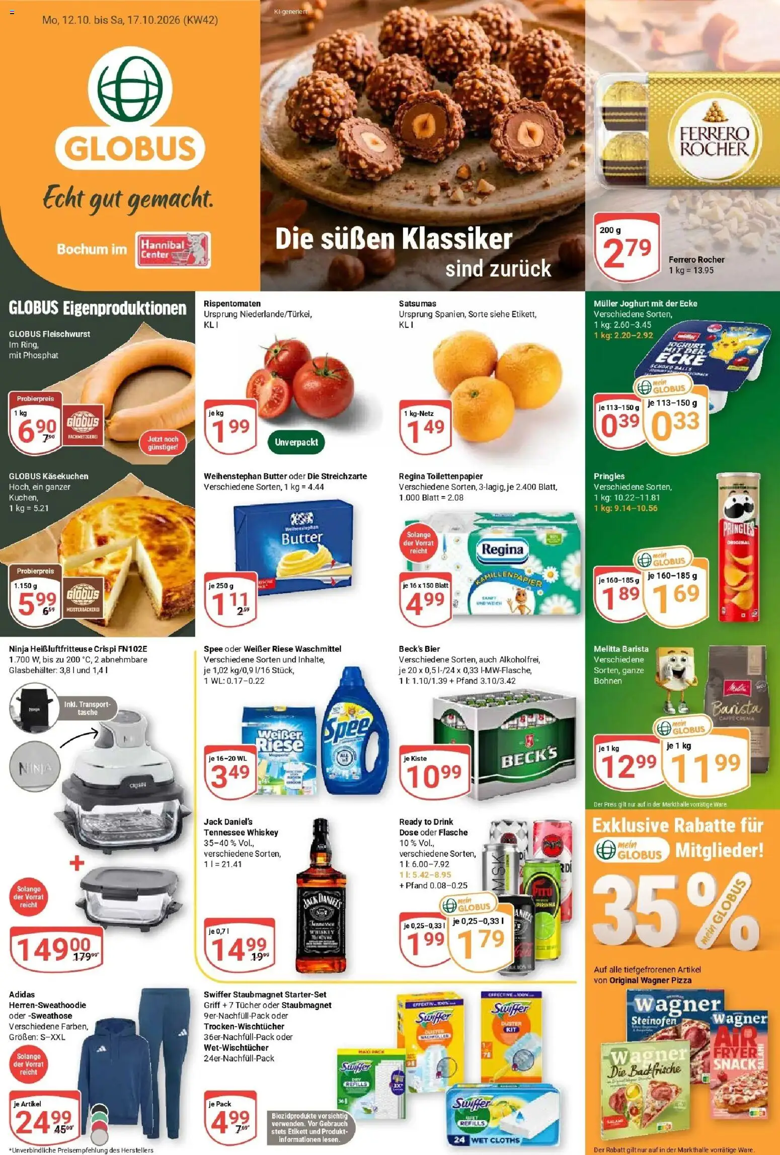 Globus Prospekt Bochum-Riemke (ab 12.10.2026) » Angebote online | Seite: 1 | Produkte: Tasche, Ferrero rocher, Joghurt, Spee