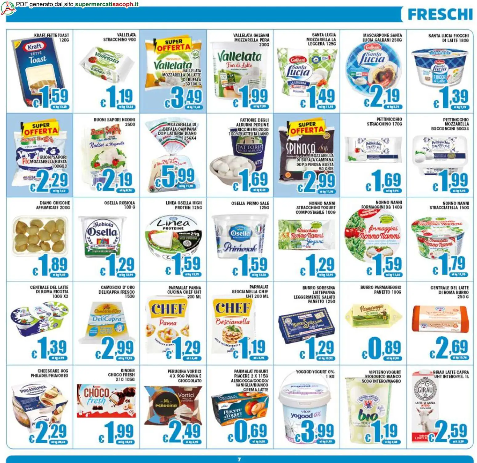 Volantino Sacoph del 10.06.2026 | Pagina: 7 | Prodotti: Fiocchi di latte, Mozzarella, Robiola, Stracciatella